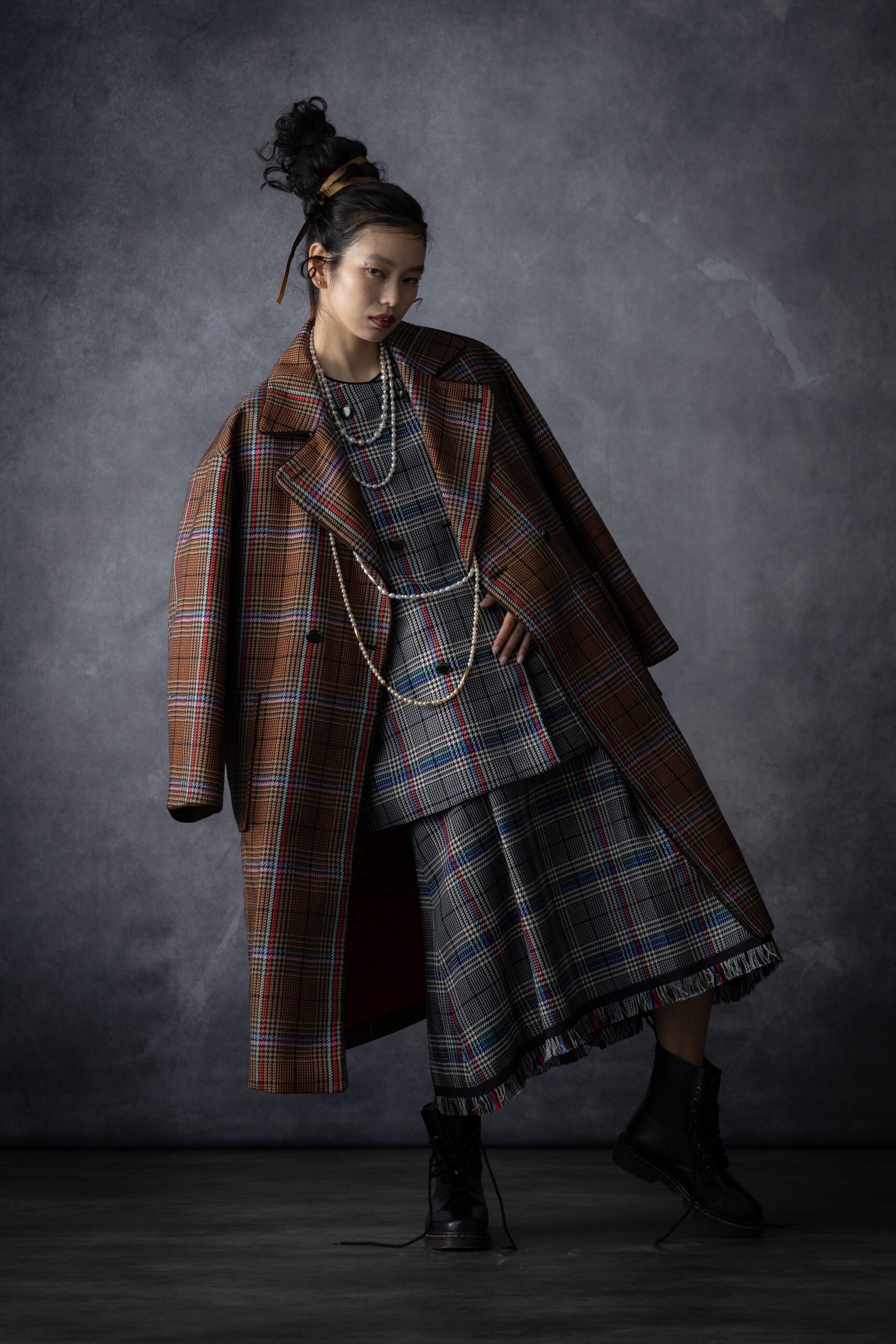 brown plaid oversized overcoat
