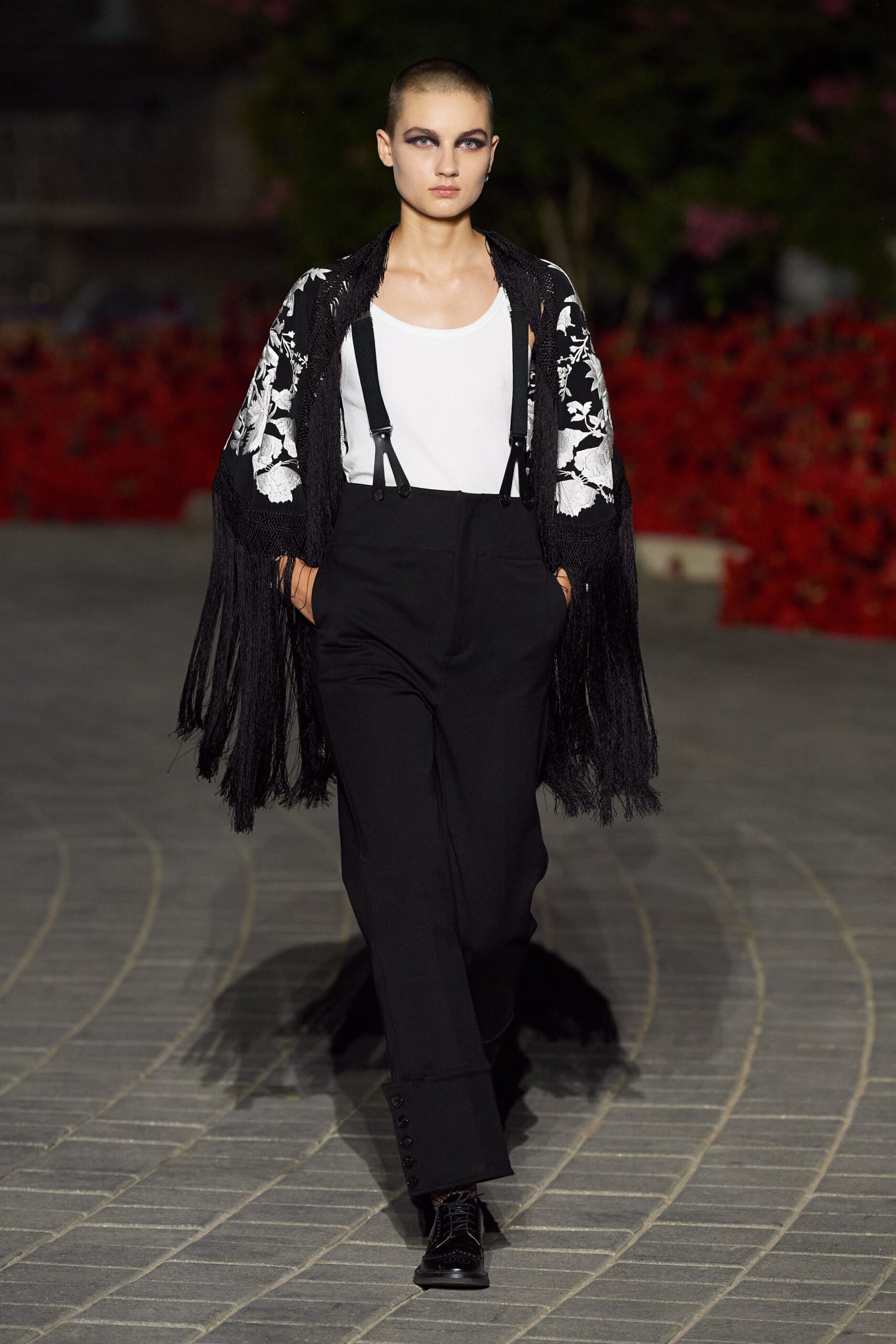 fringed floral knit cape