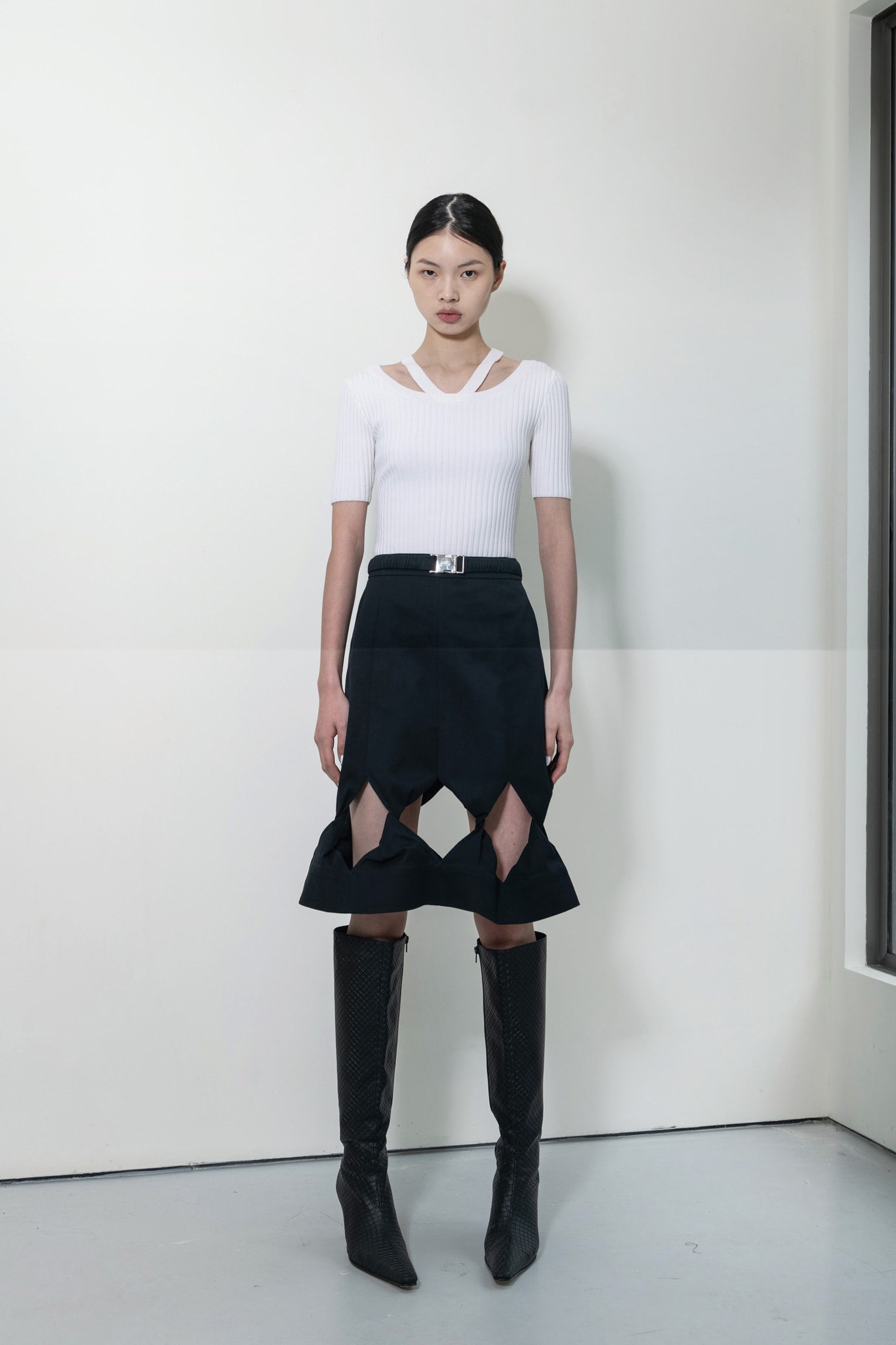 cutout black apron skirt