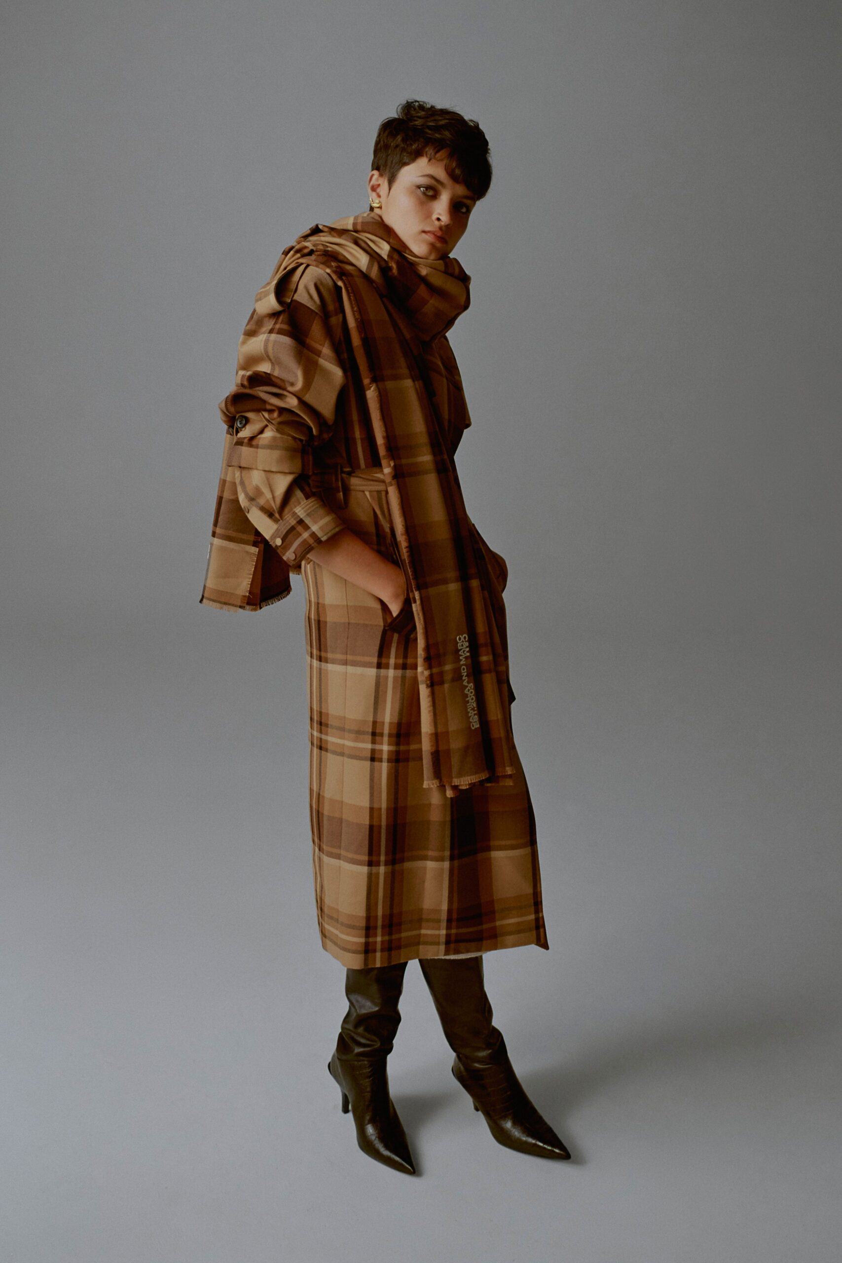 plaid belted trench coat
