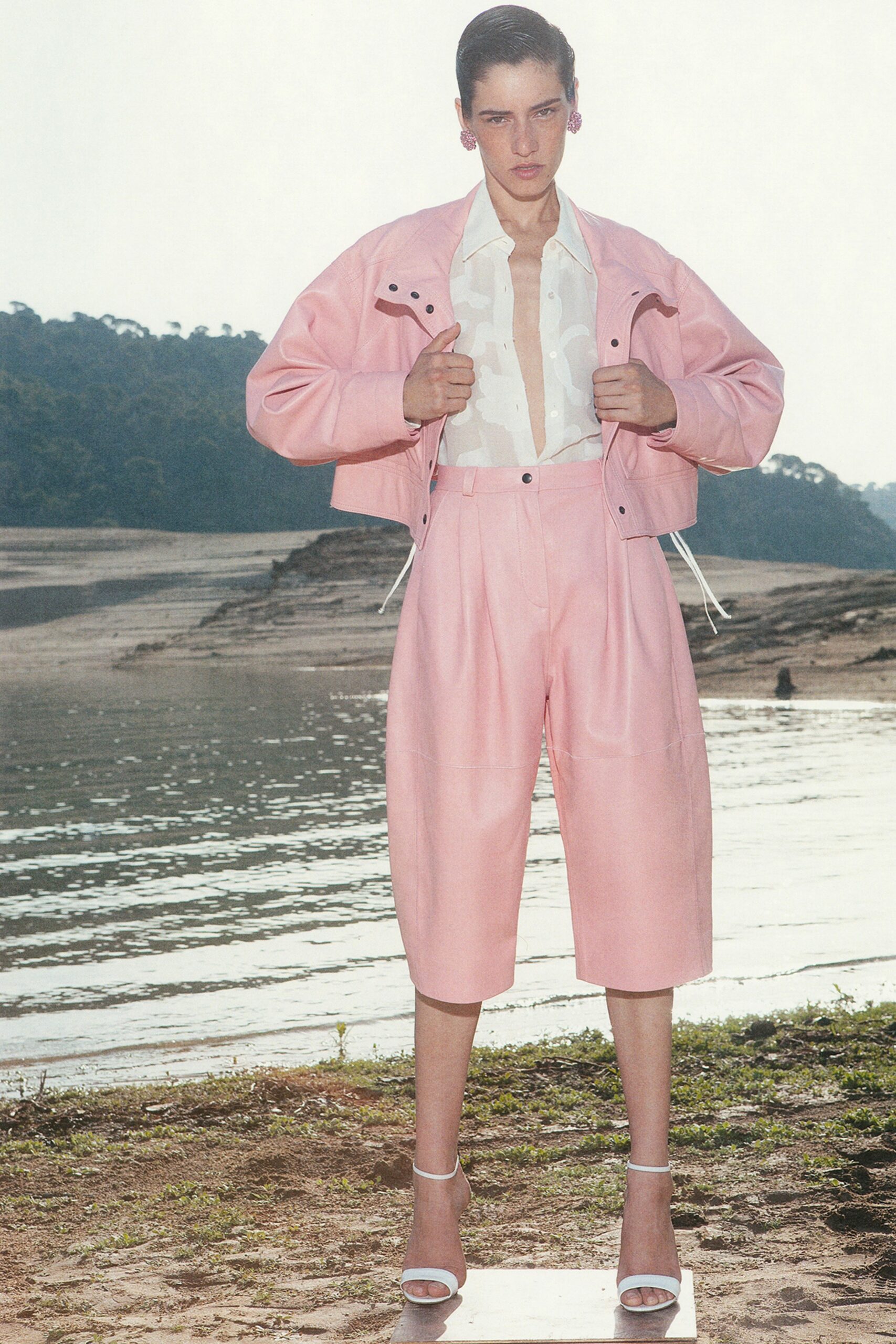 pink leather bomber jacket