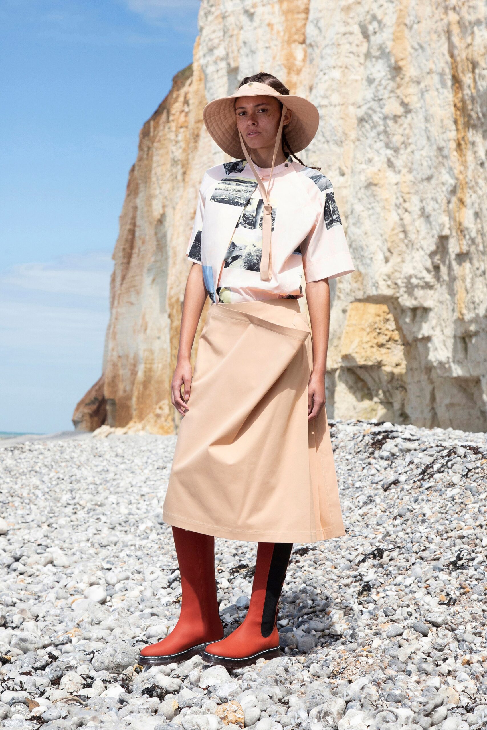 beige wrap midi skirt