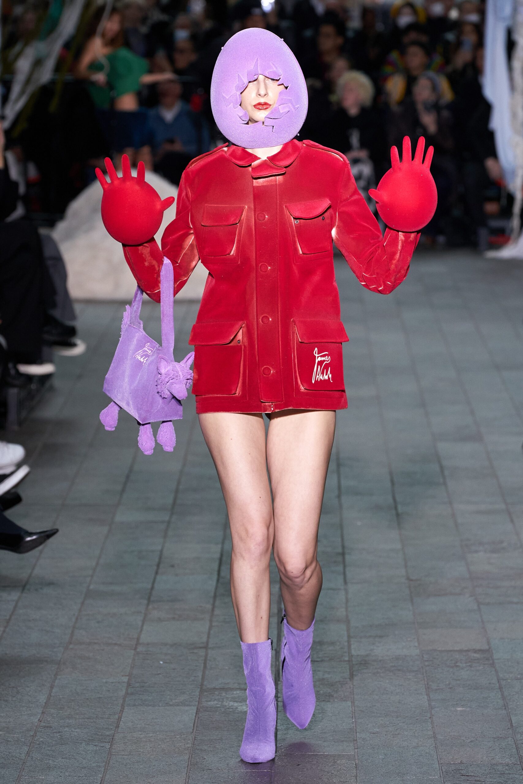 red utility mini coat