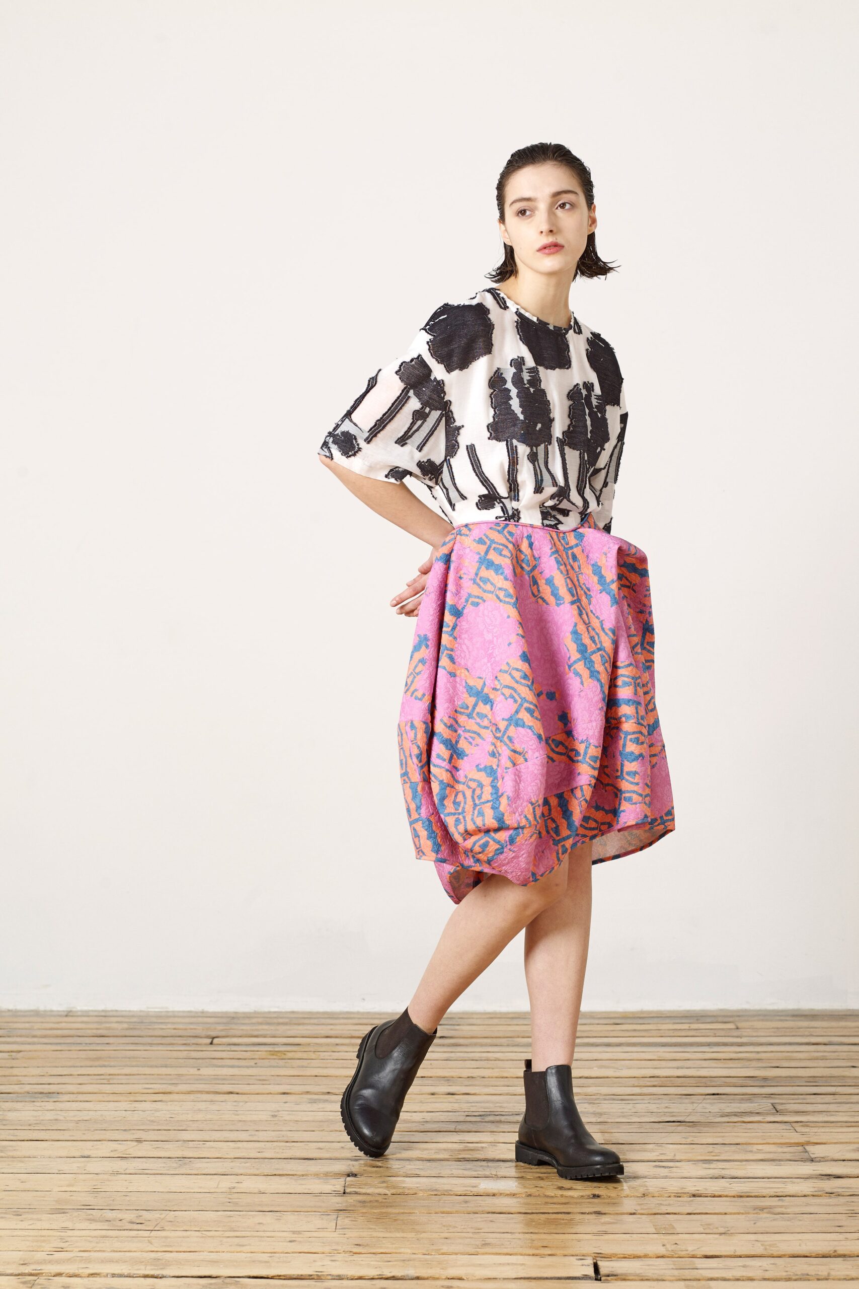 pink brocade bubble skirt