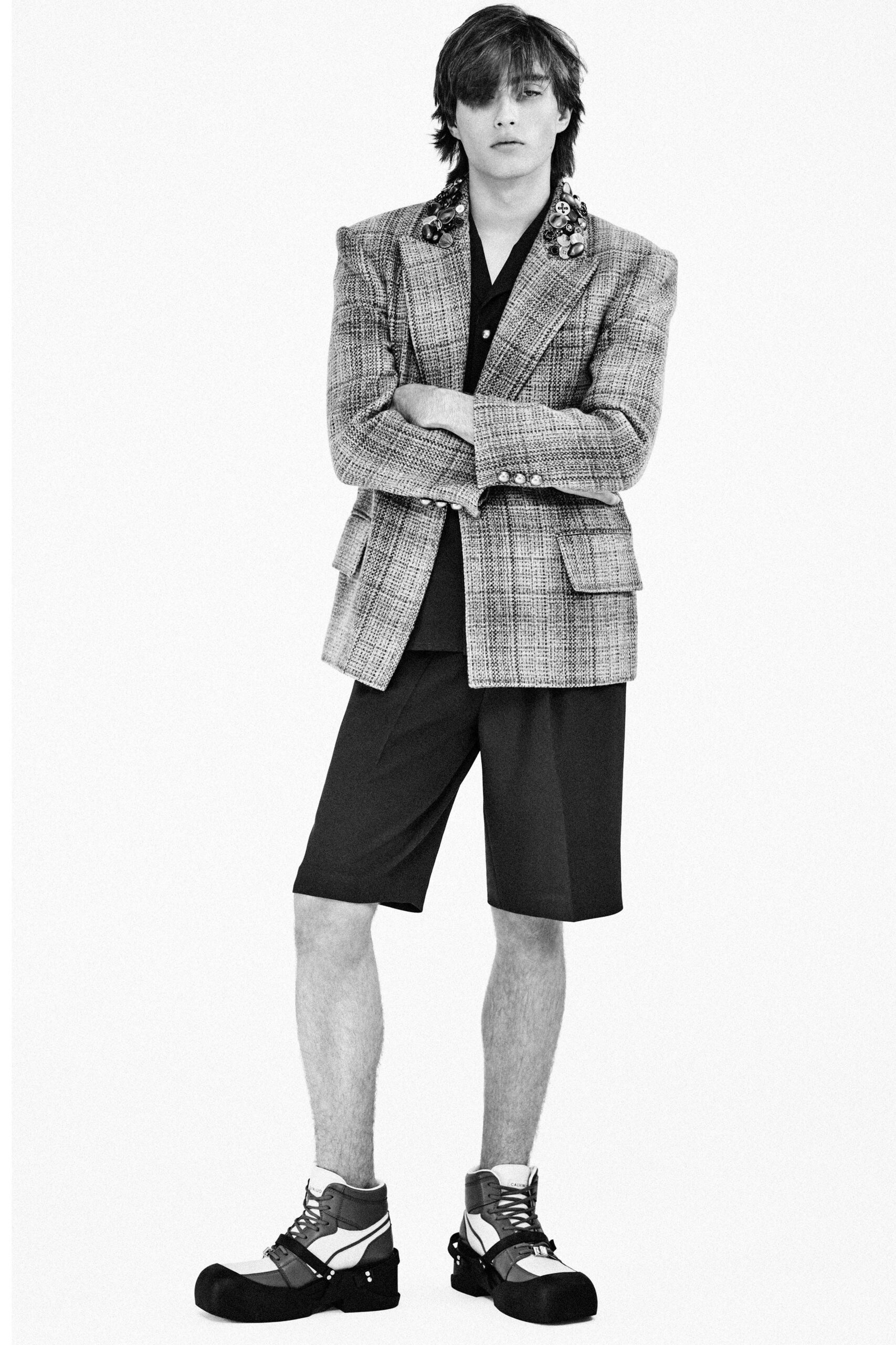 embellished checked tweed blazer