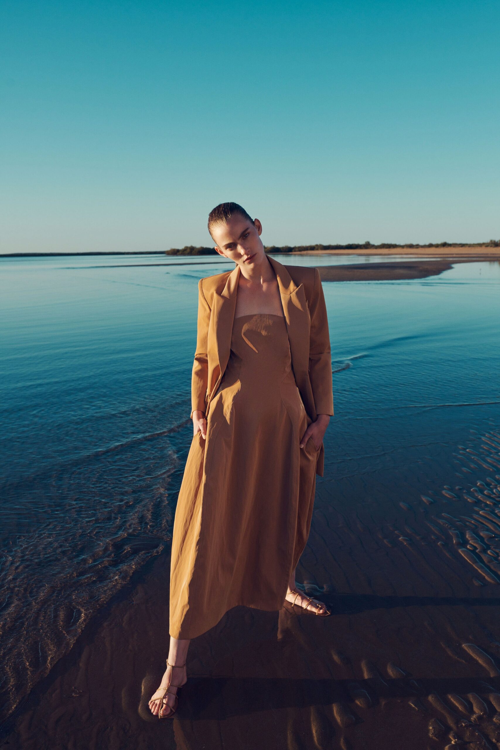strapless brown maxi dress