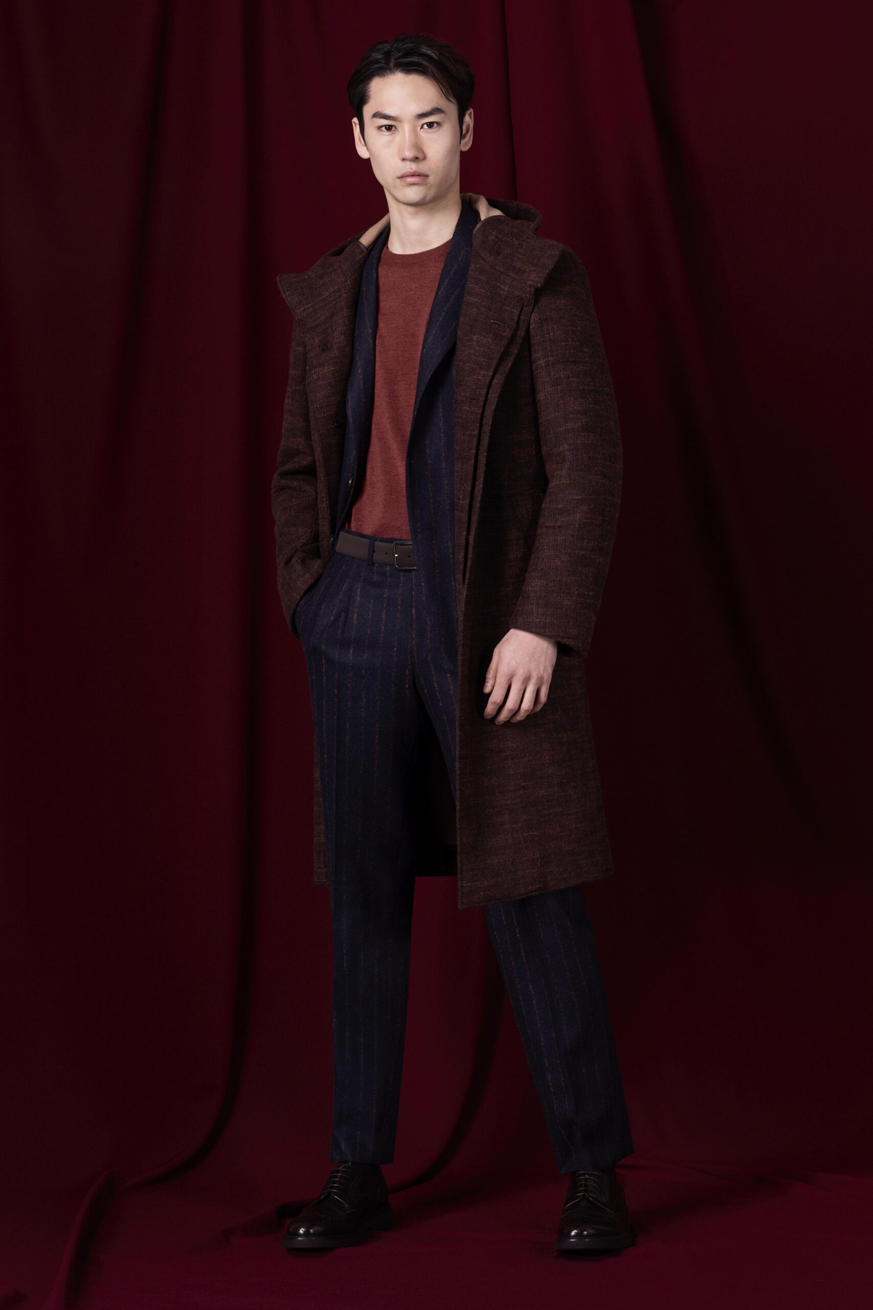 blue wool tailored pinstriped pants