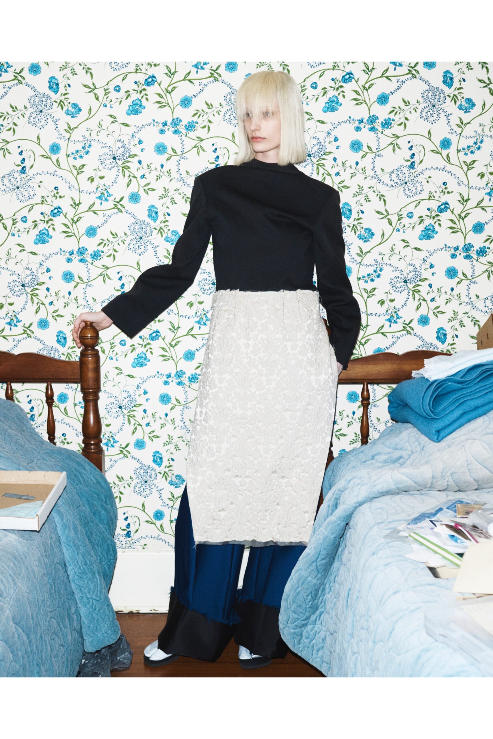 asymmetric black and ivory column dress