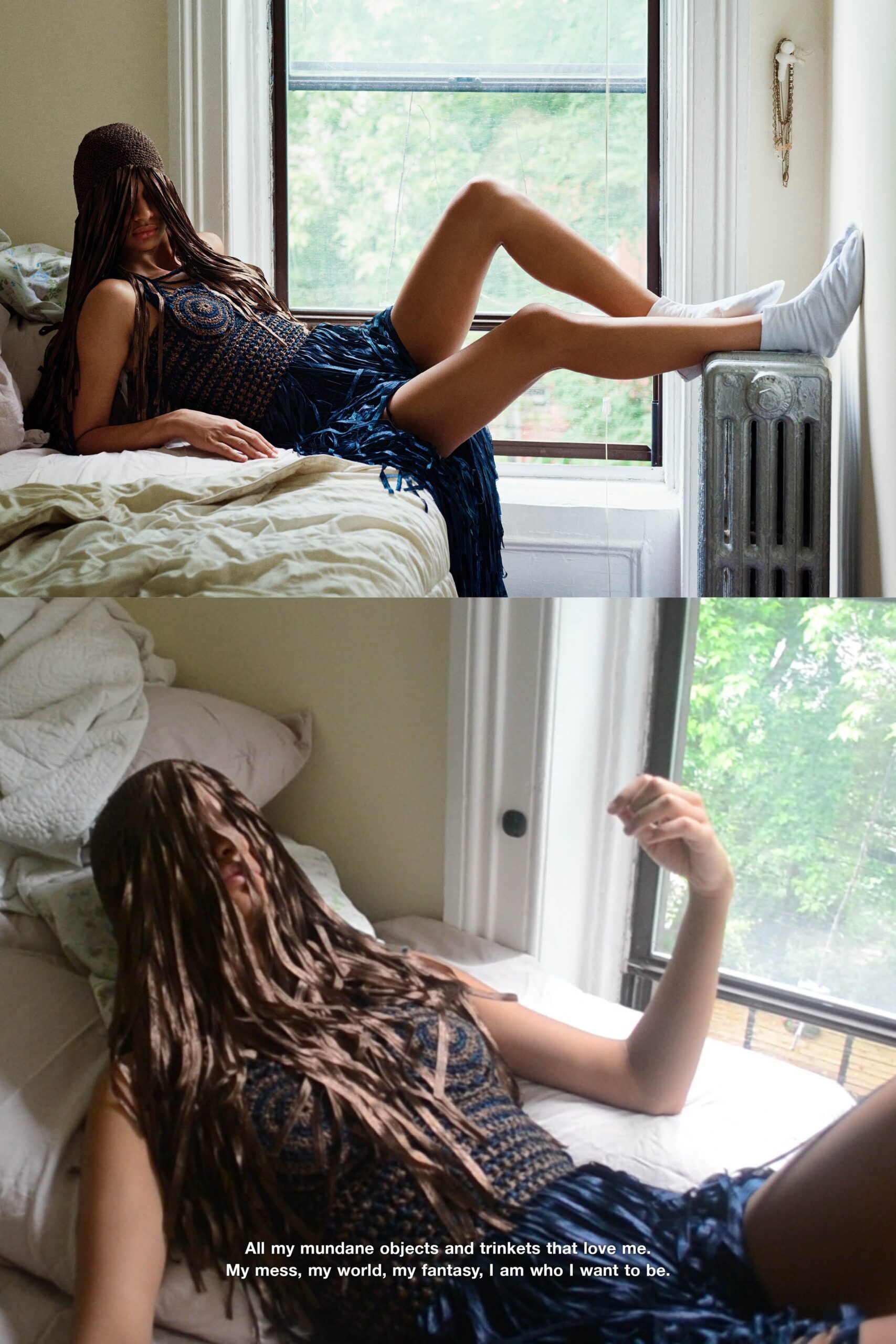 blue crochet fringe mini dress