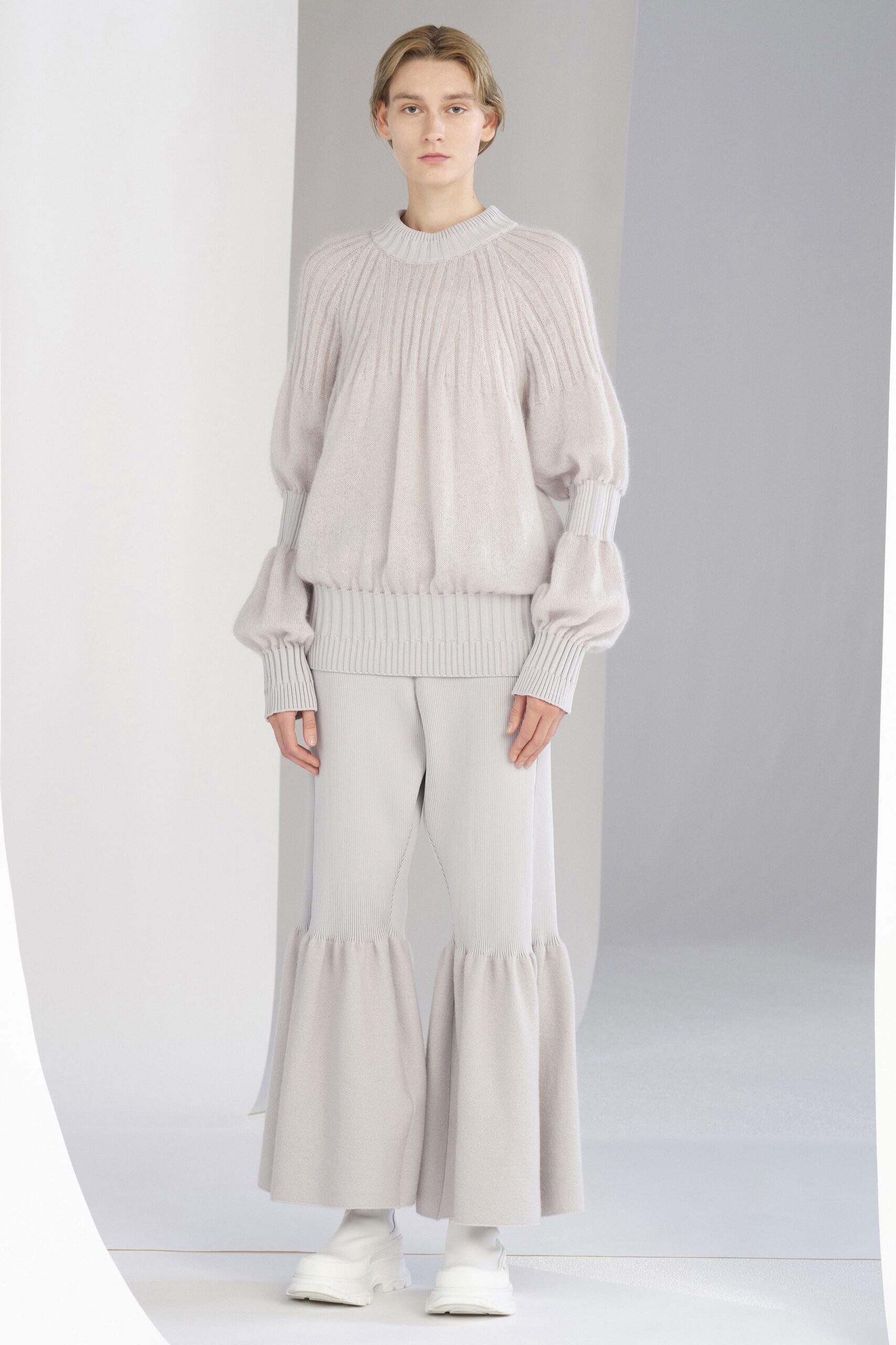ivory knit long-sleeve high-neck relaxed ribbed textured sweater