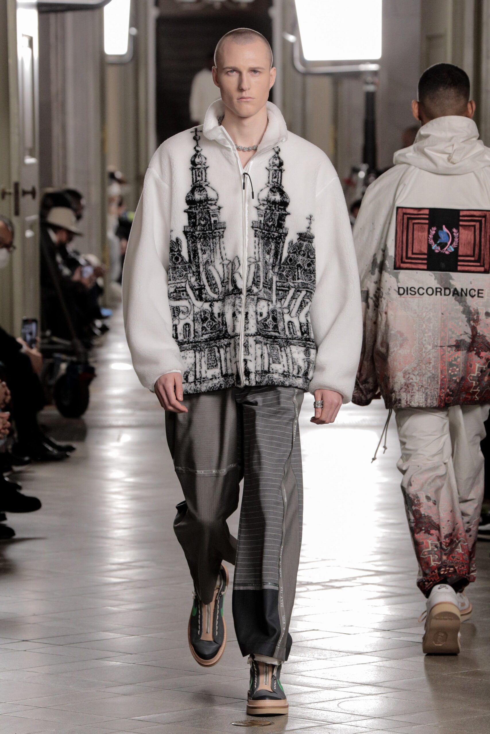 oversized scenic print fleece jacket