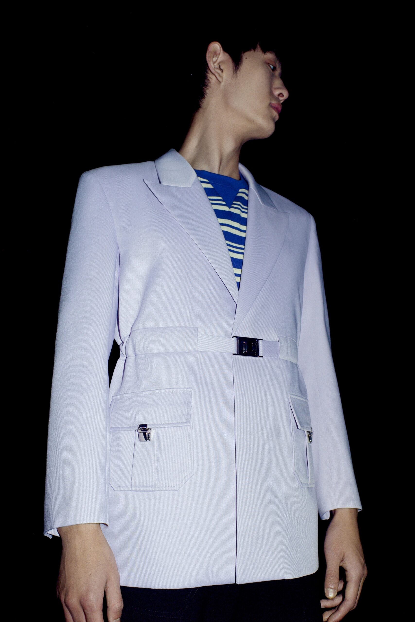 lavender unknown long-sleeve collared tailored belted pockets blazer