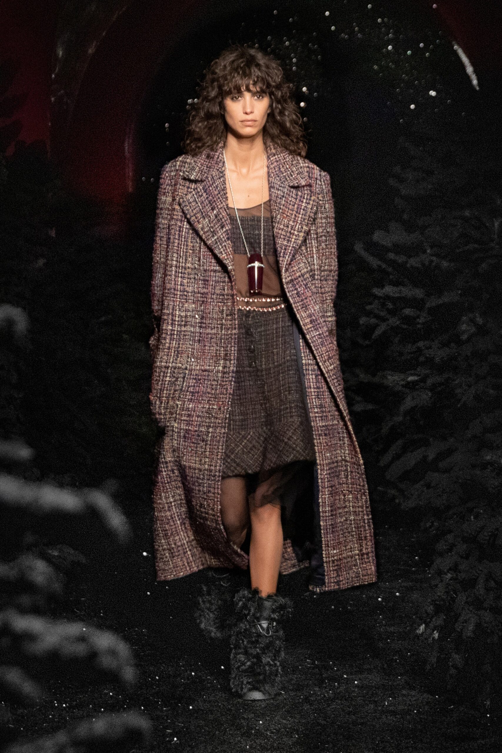 black fur round-toe knee-high textured boots