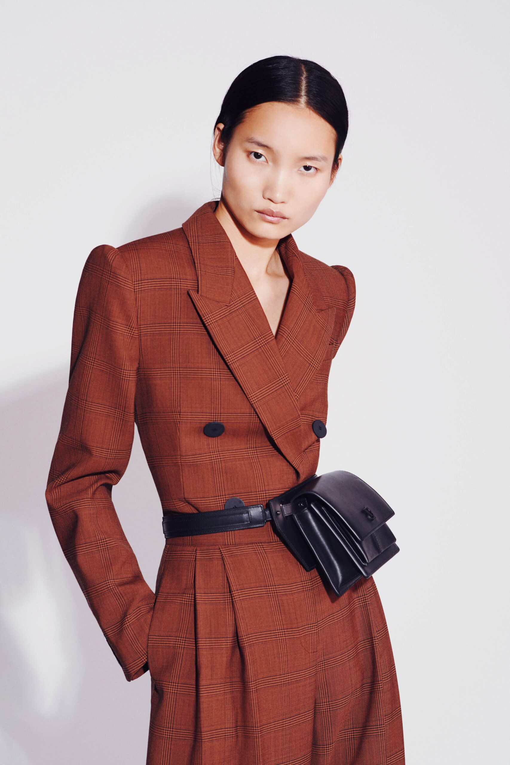 brown checked blazer dress