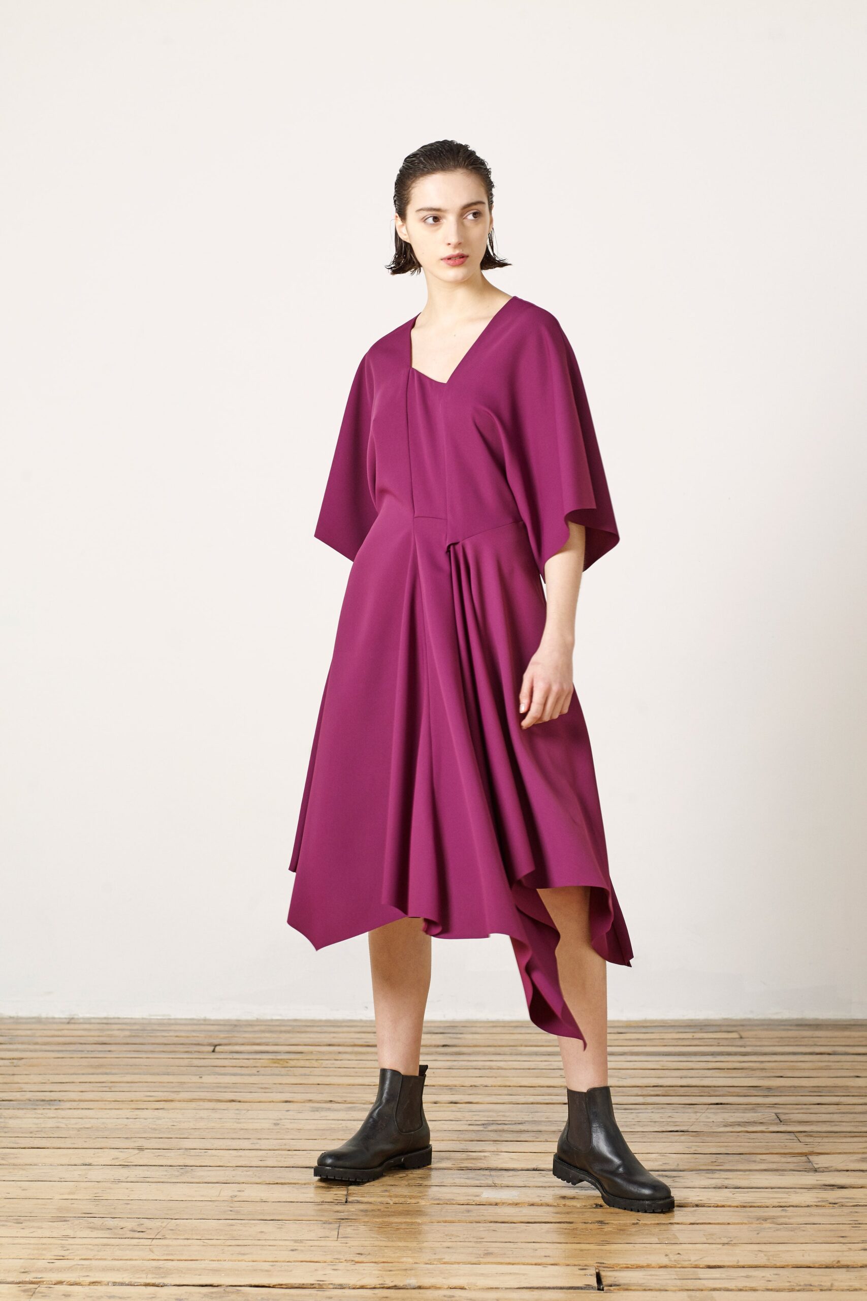 asymmetric handkerchief hem midi dress