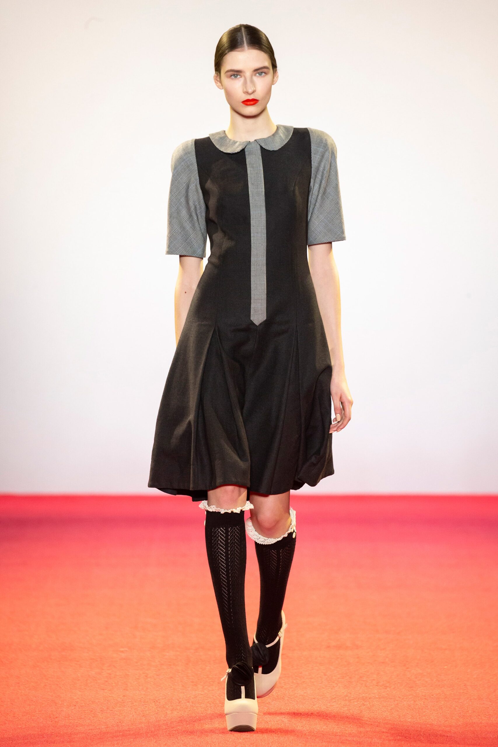 black knit knee-high openwork textured socks