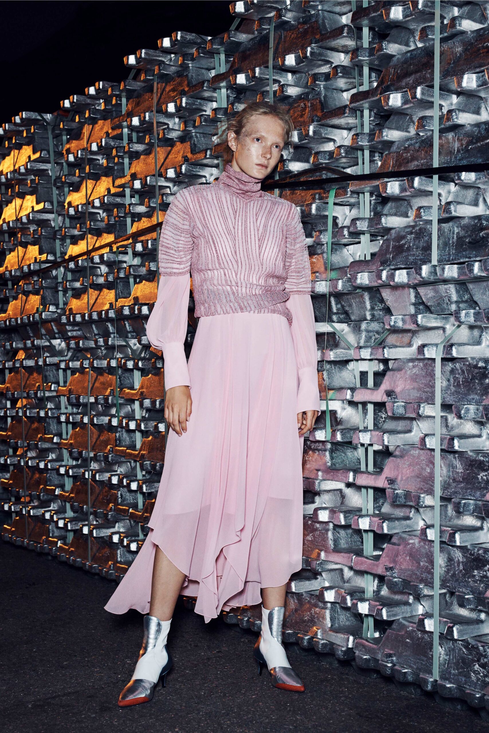 pink chiffon asymmetric hem dress