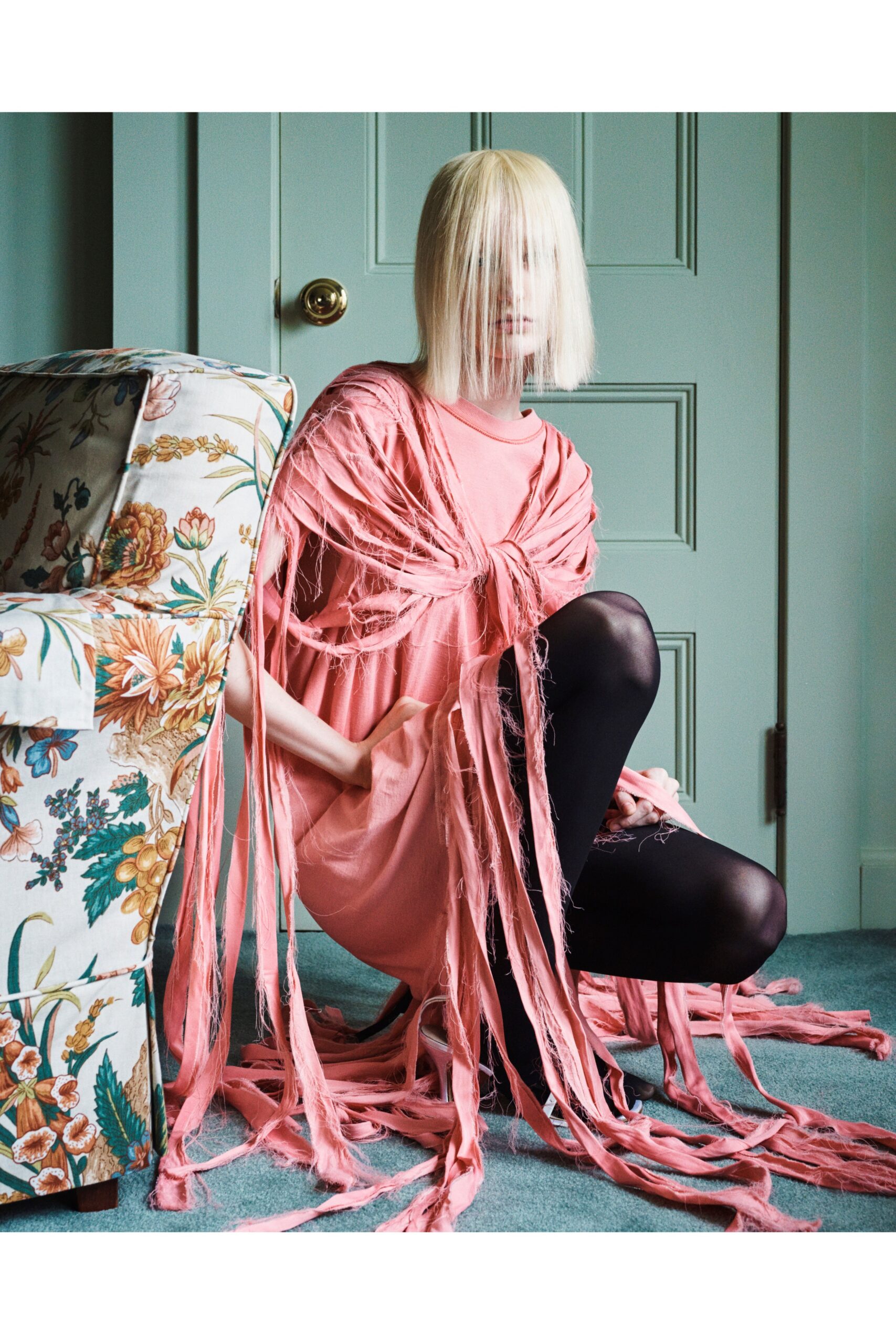 pink shredded ribbon maxi dress
