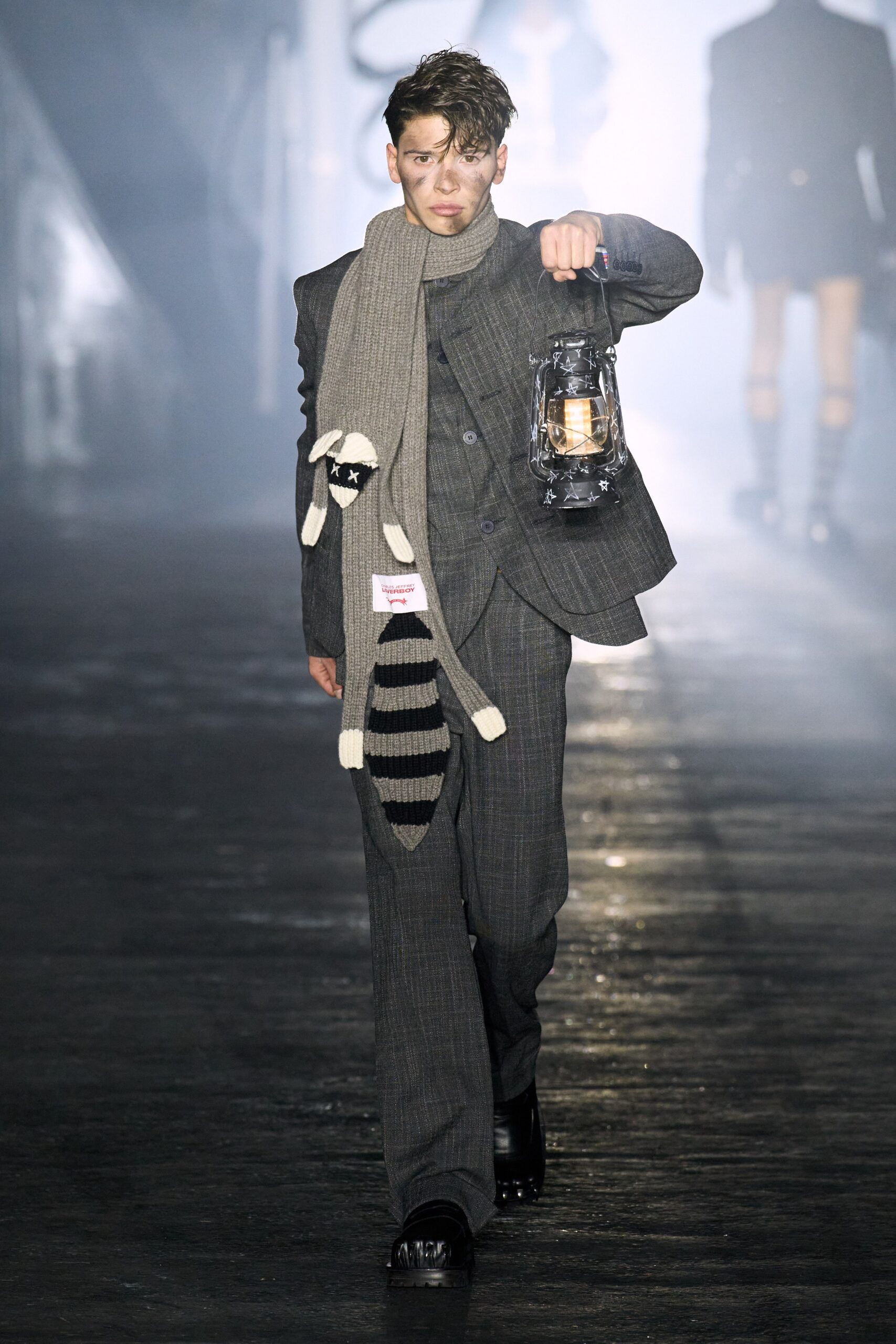 gray knit striped textured scarf