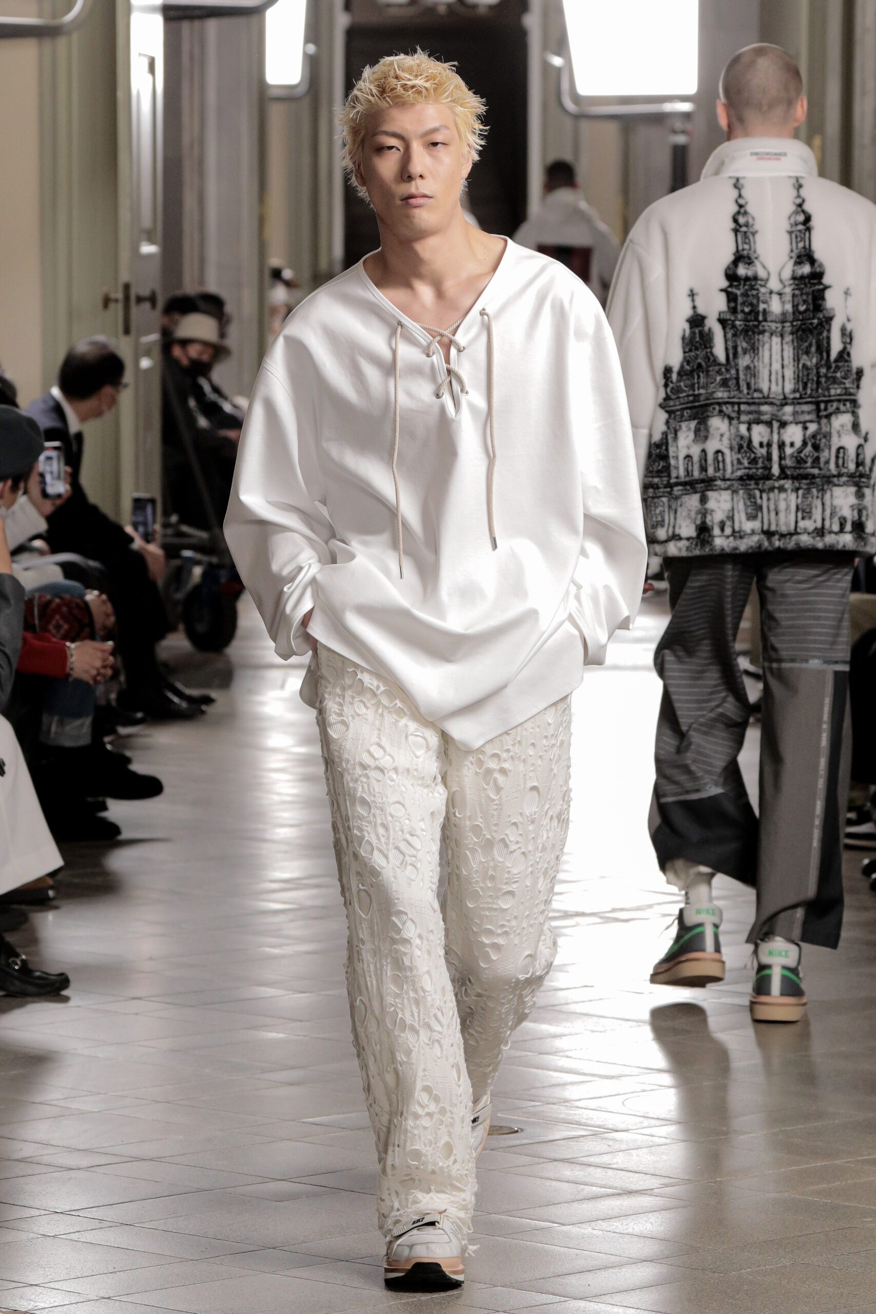 white lace-up satin top