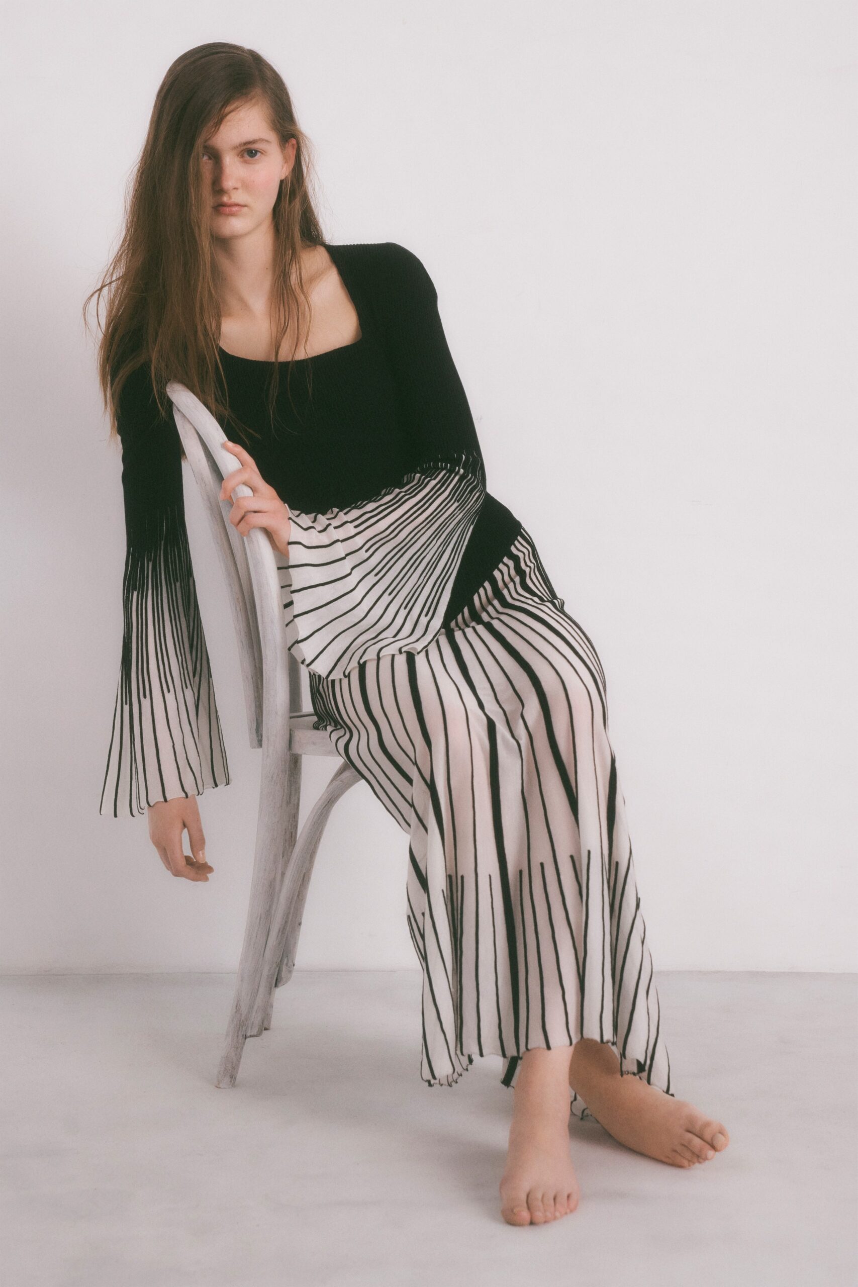 black and white striped knit dress