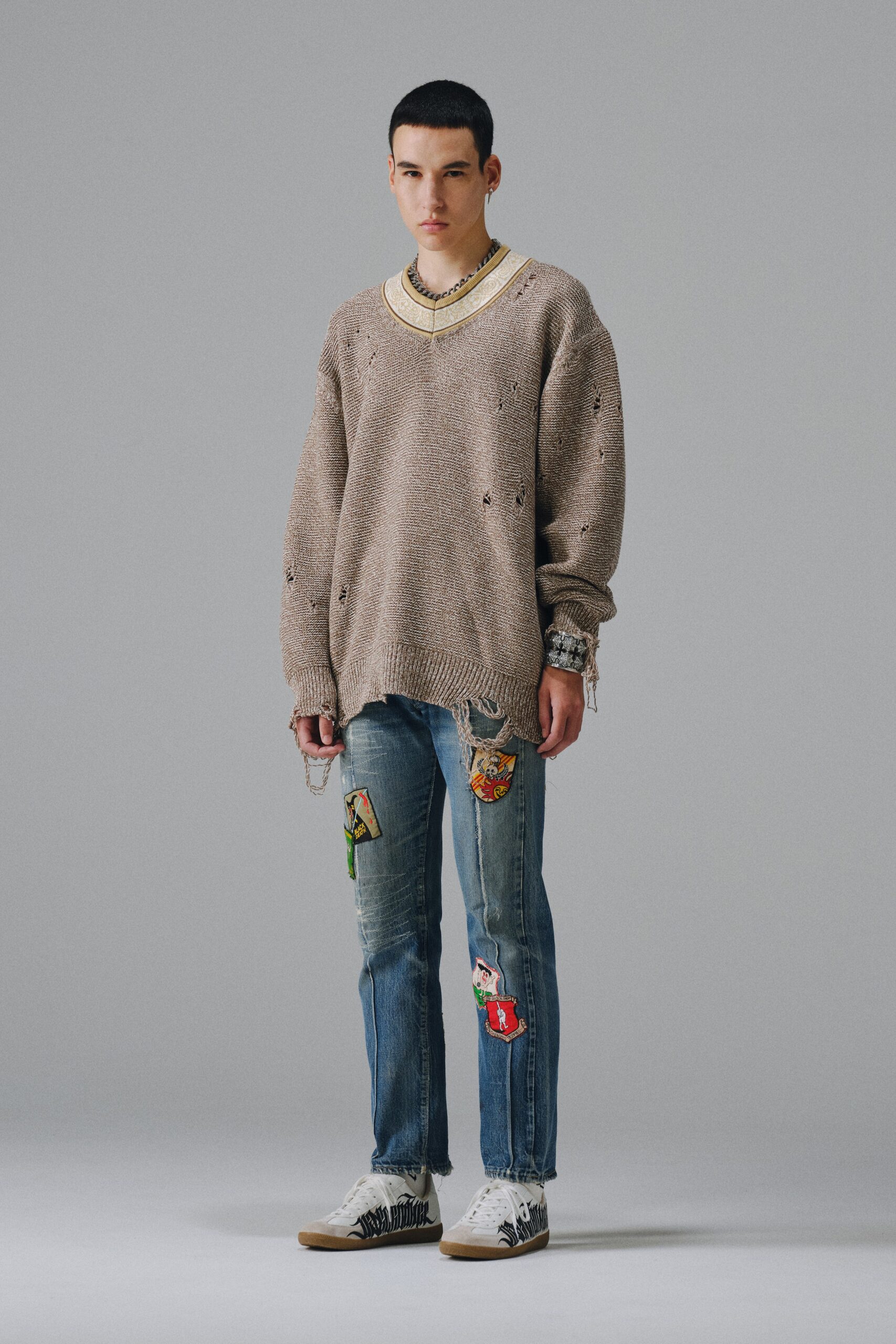 distressed cricket knit sweater