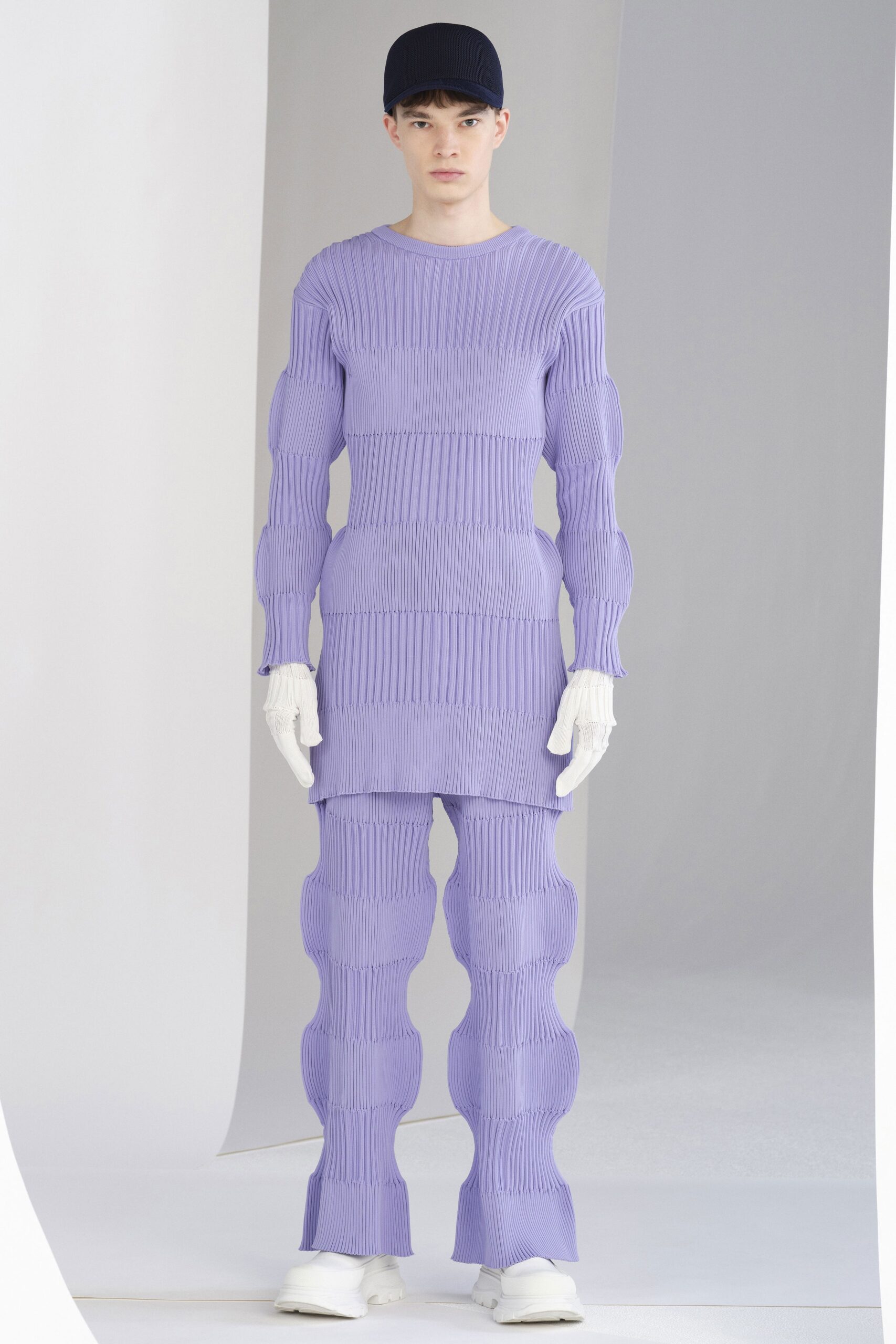 lavender knit long-sleeve high-neck ribbed textured sweater