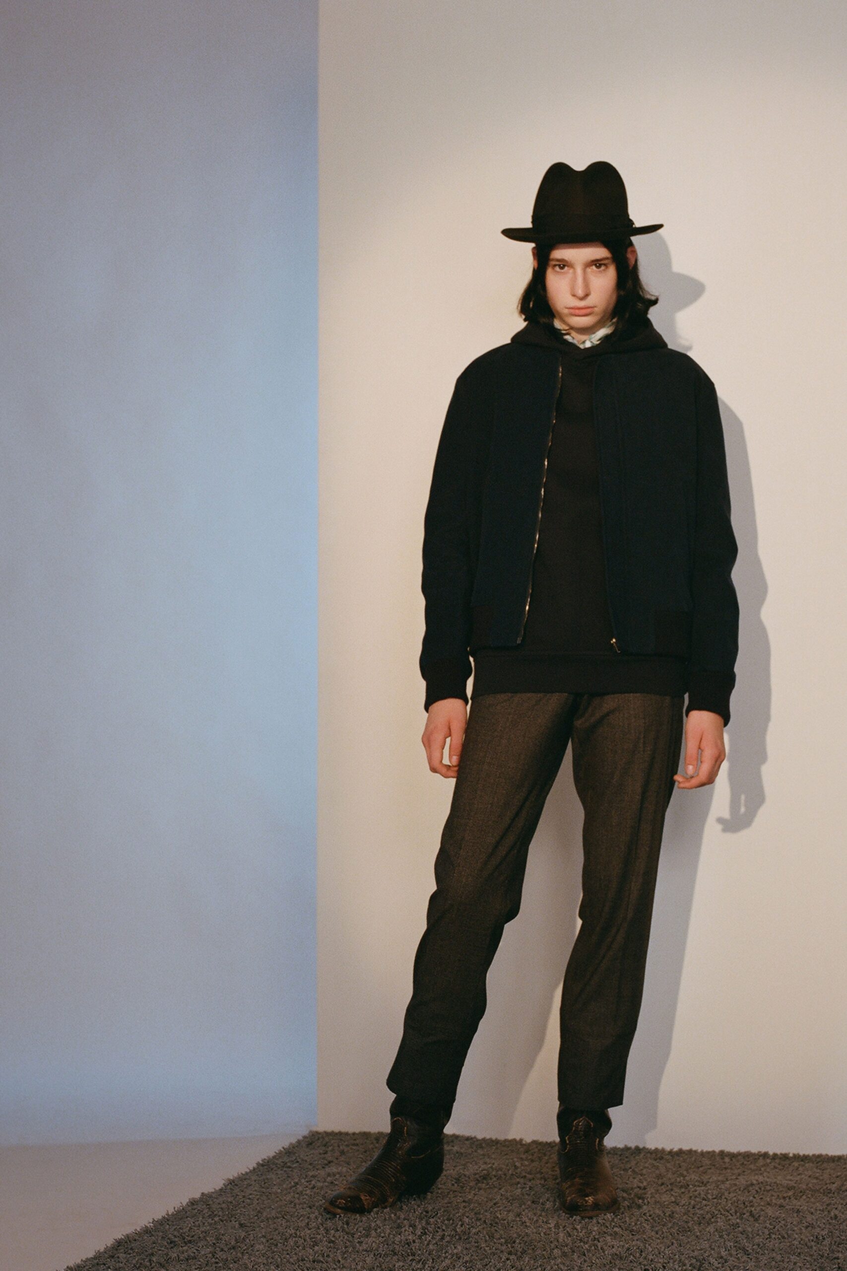 black jersey hooded long-sleeve relaxed hoodie