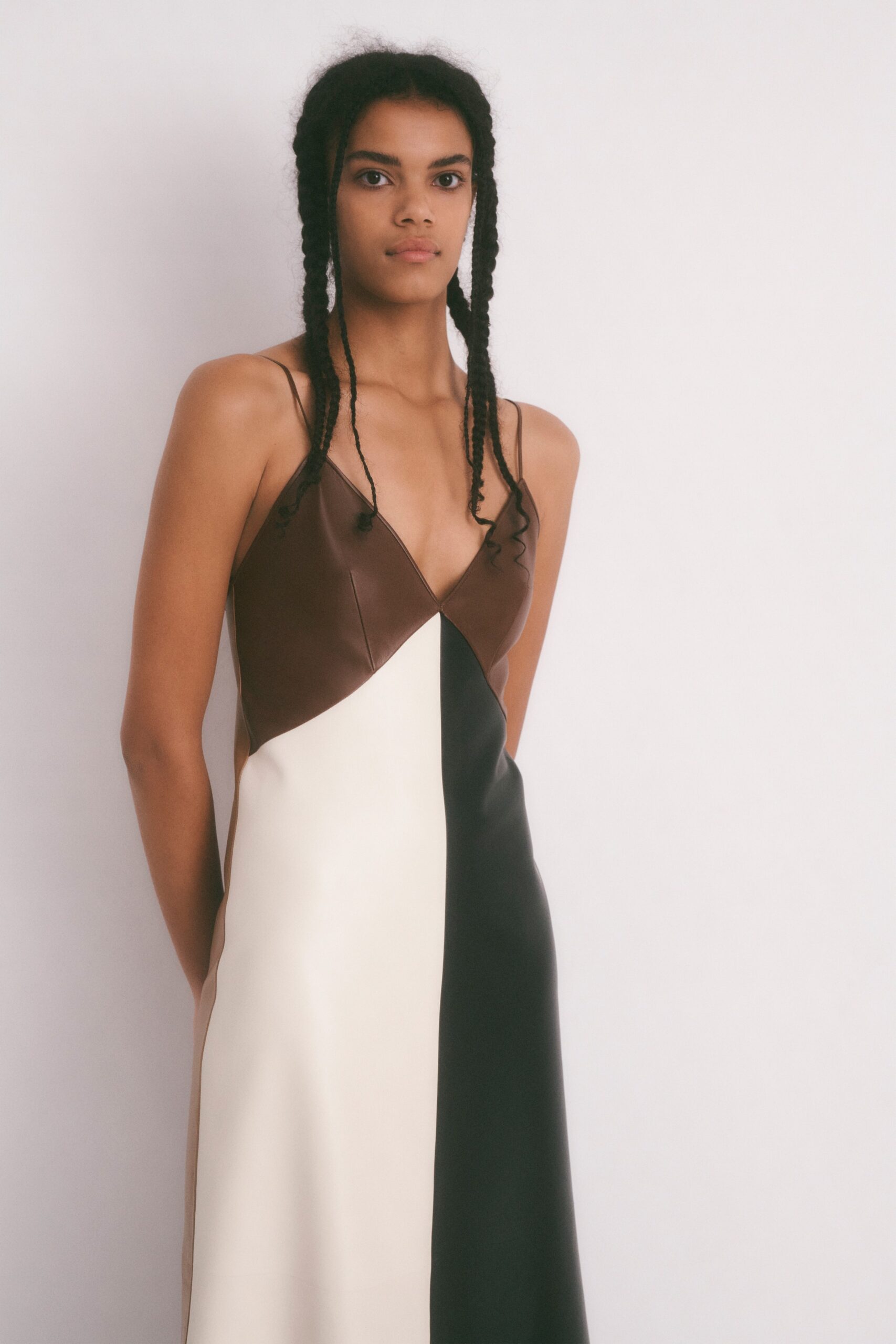 color-block satin slip dress