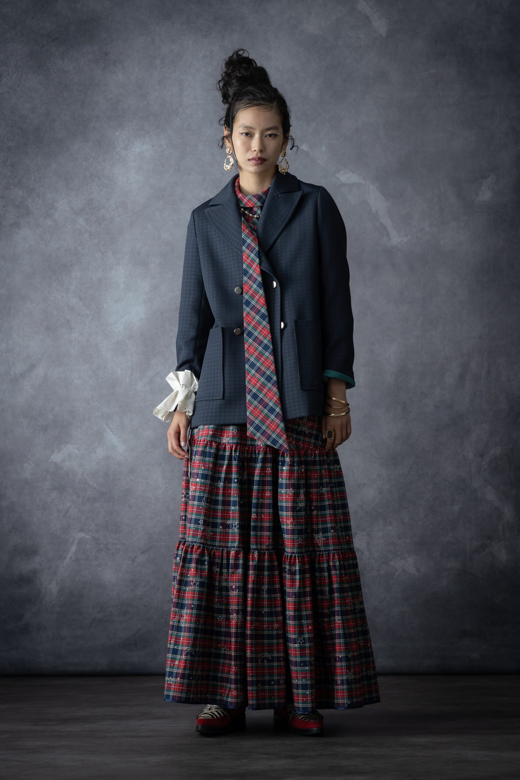 tiered tartan maxi dress