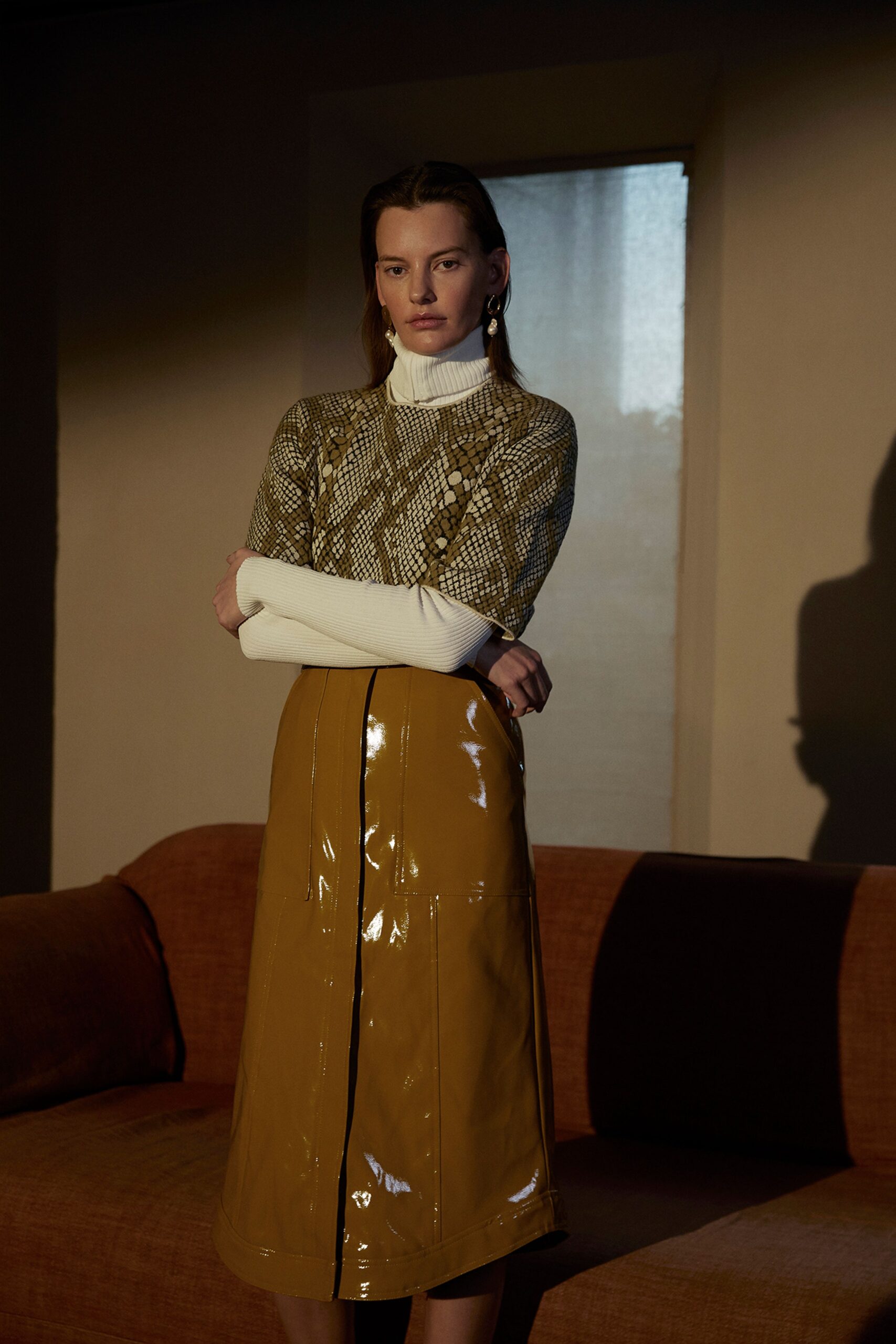 python-print top with vinyl midi skirt