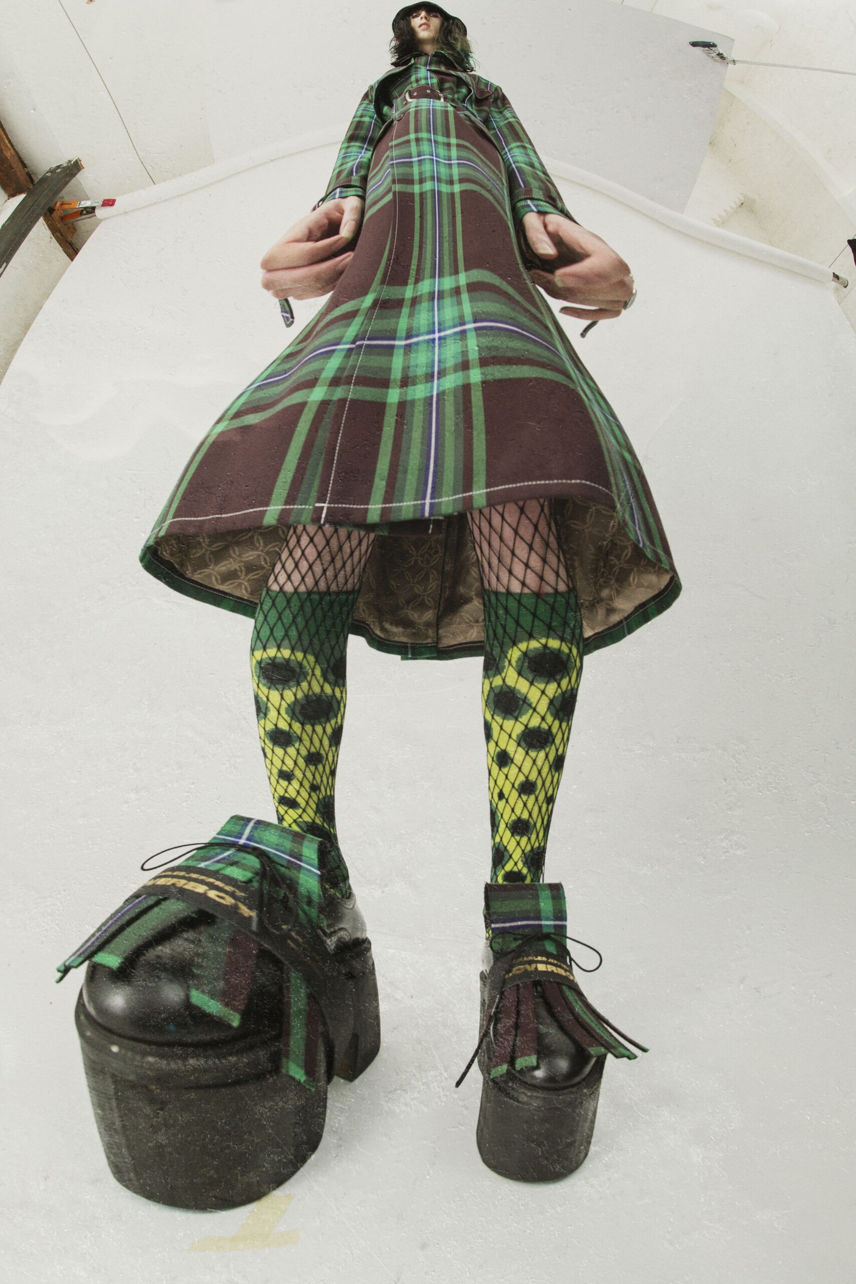 yellow mesh polka-dot sheer tights