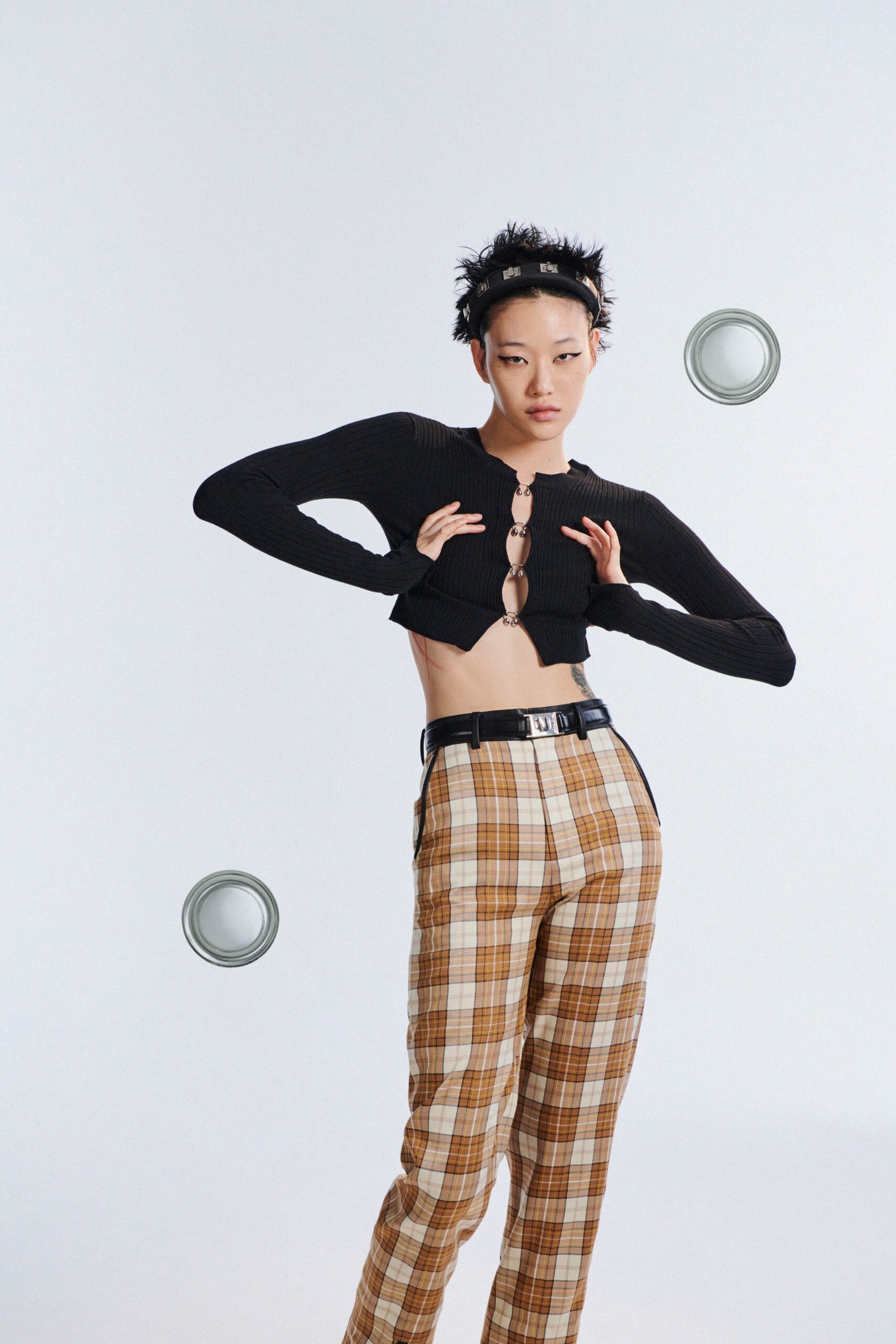 cropped ring-front ribbed cardigan