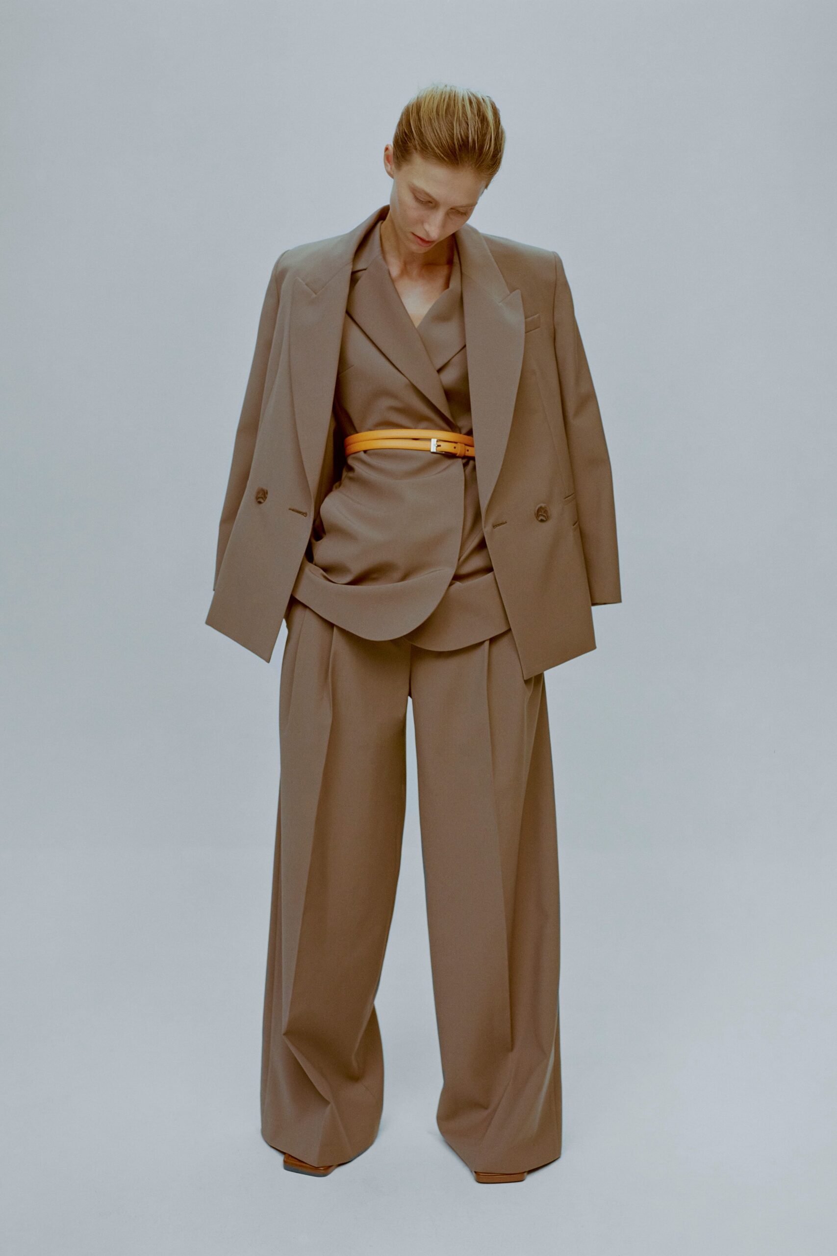 oversized beige double-breasted blazer