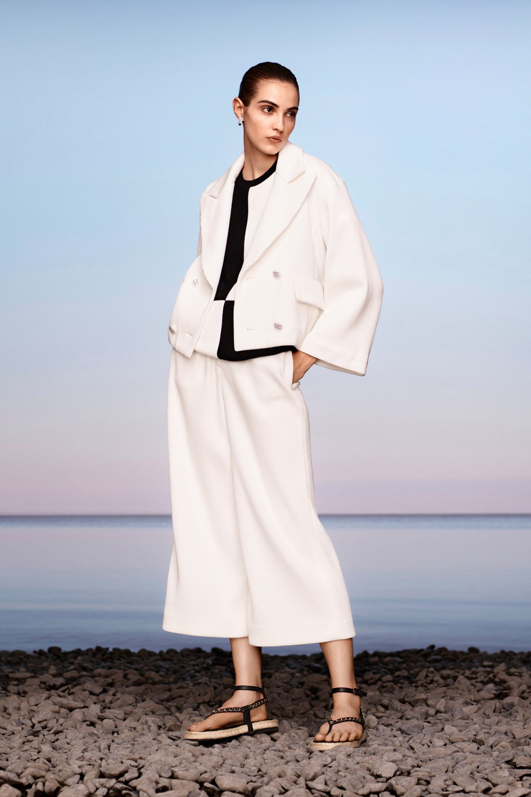 white unknown relaxed wide-leg textured culottes