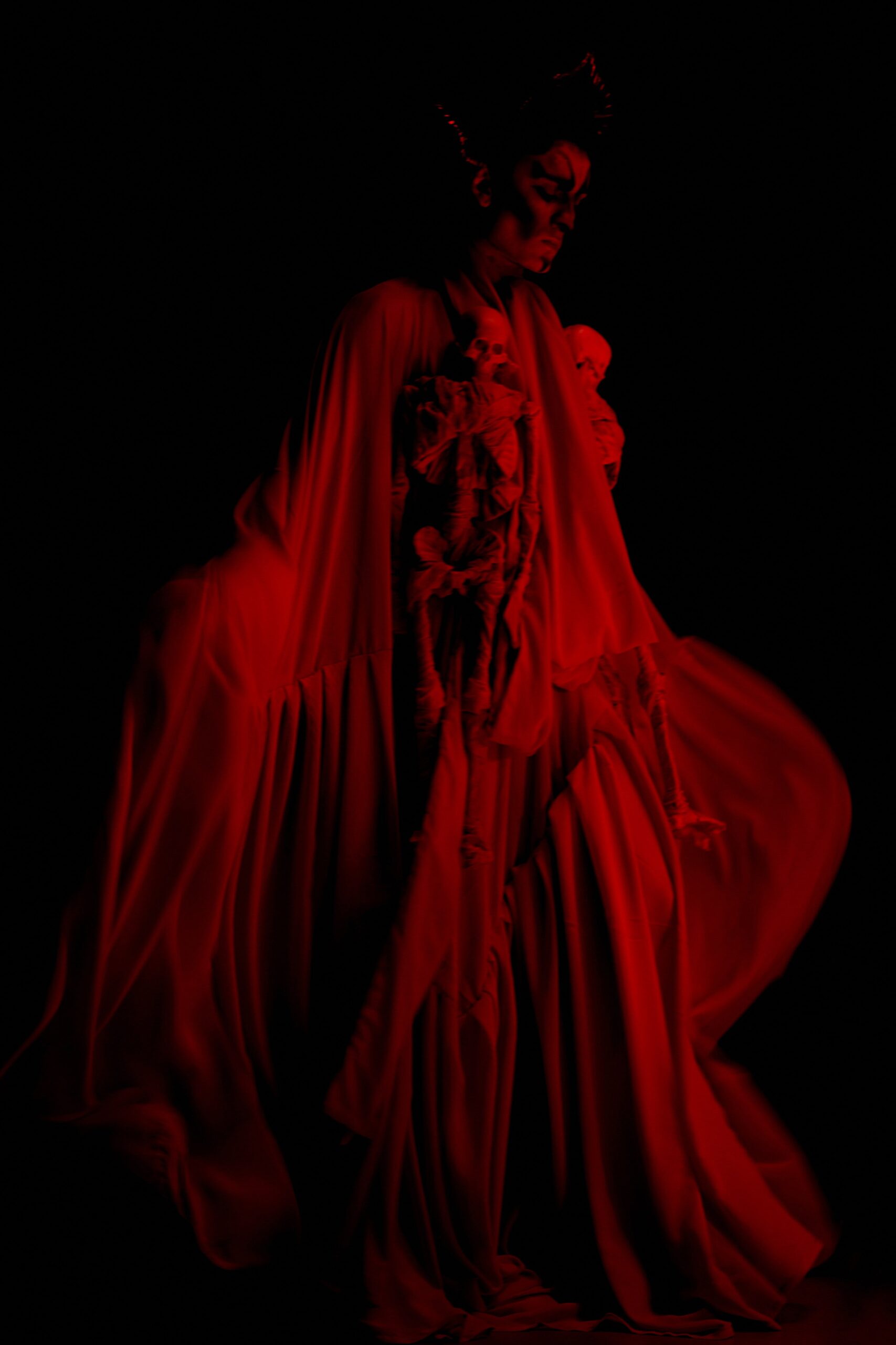 red unknown oversized ruffled flowing maxi cape