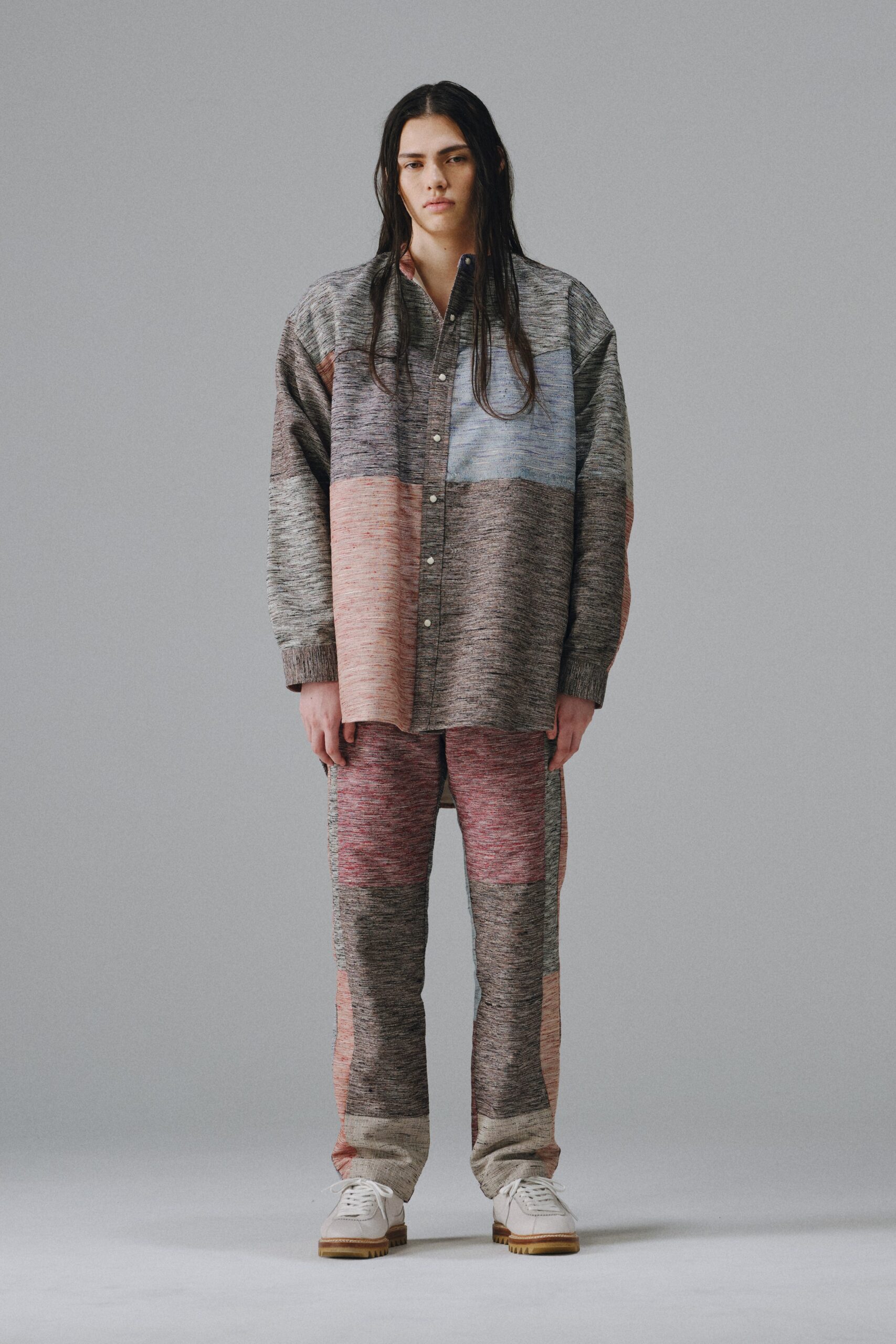 oversized color-block button-up shirt