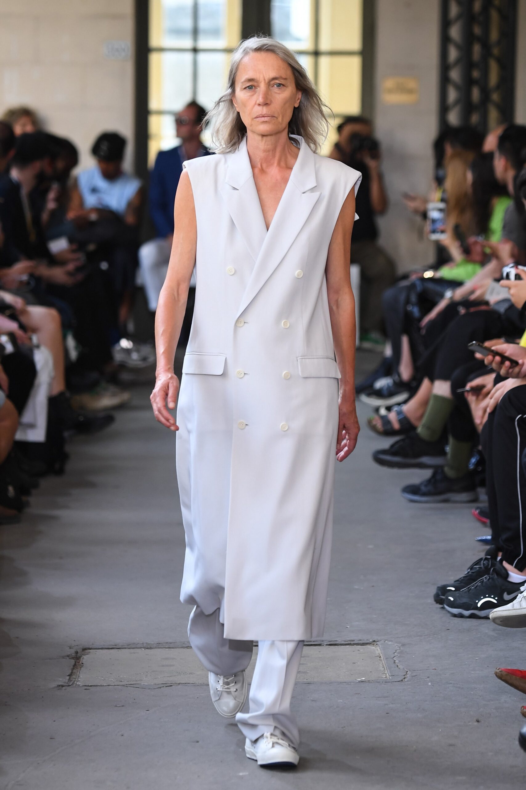 white double-breasted blazer dress
