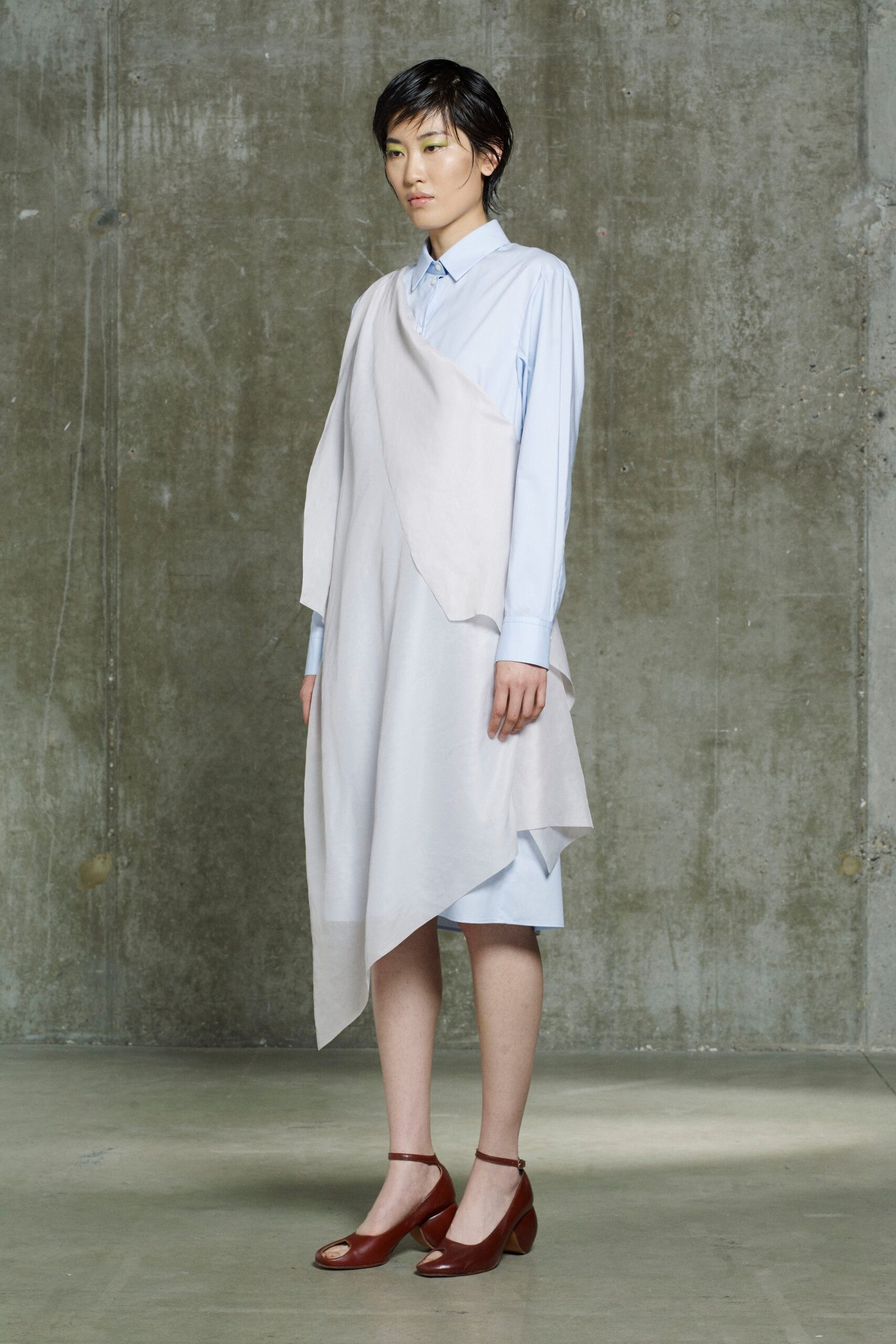 asymmetric pale blue shirt dress