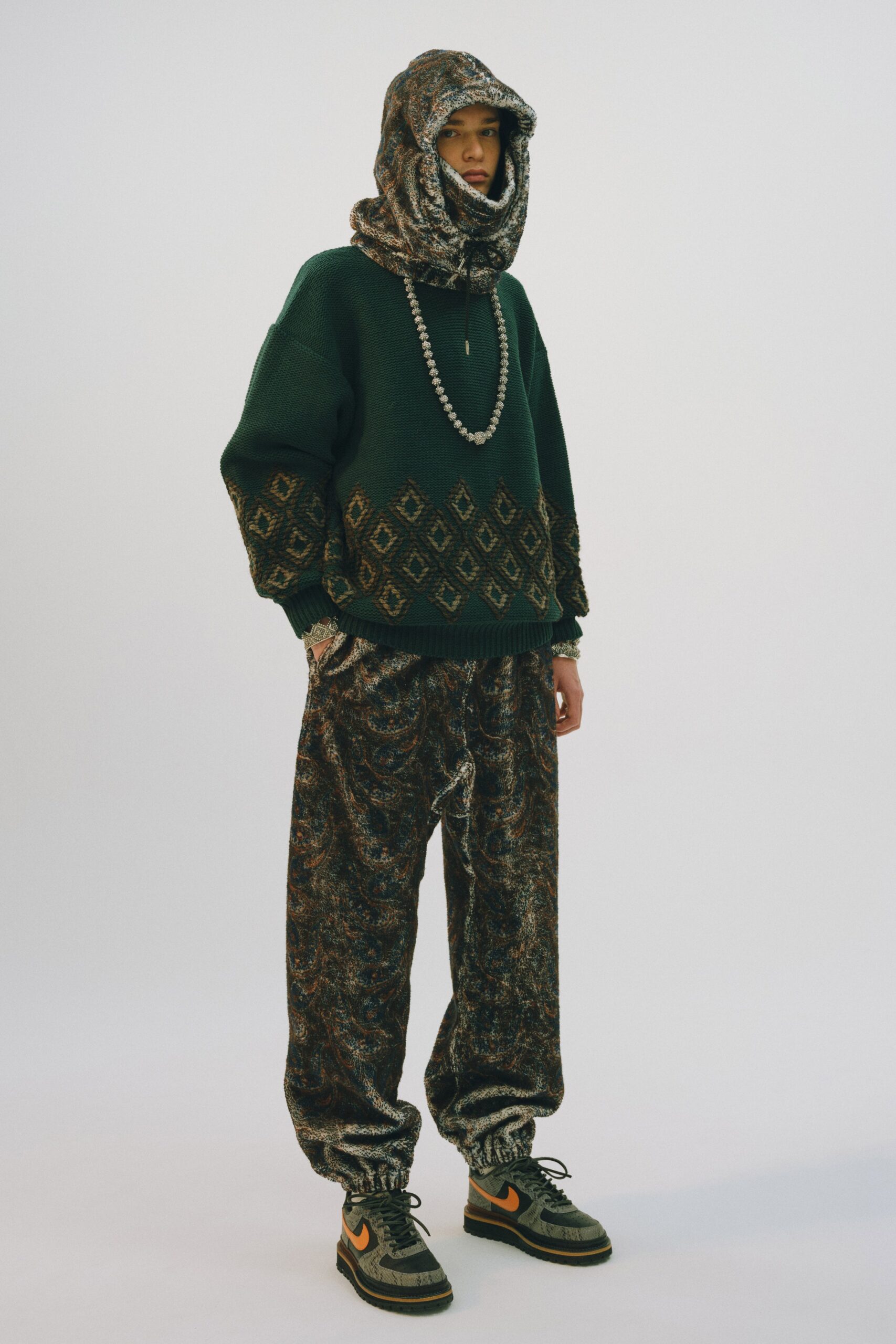 oversized green argyle knit sweater