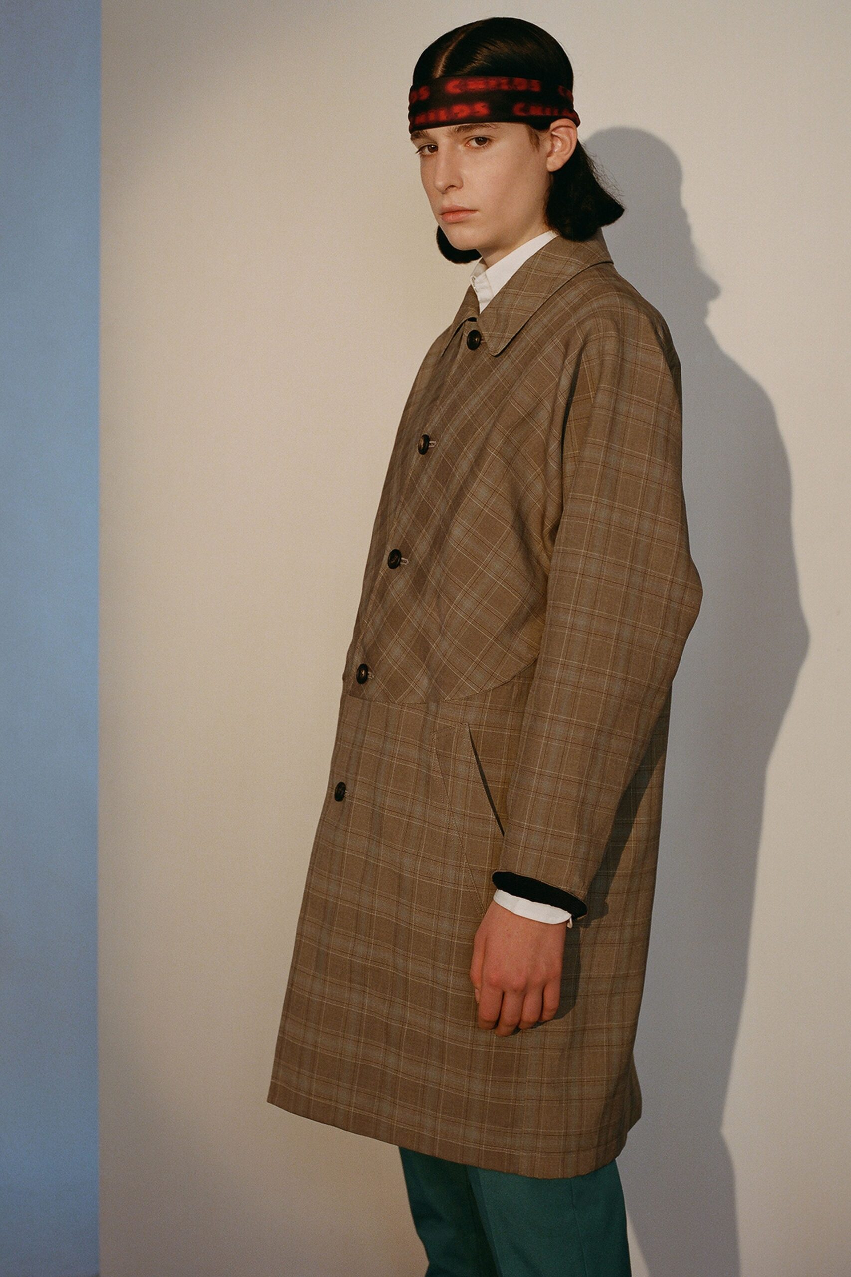 brown checked car coat