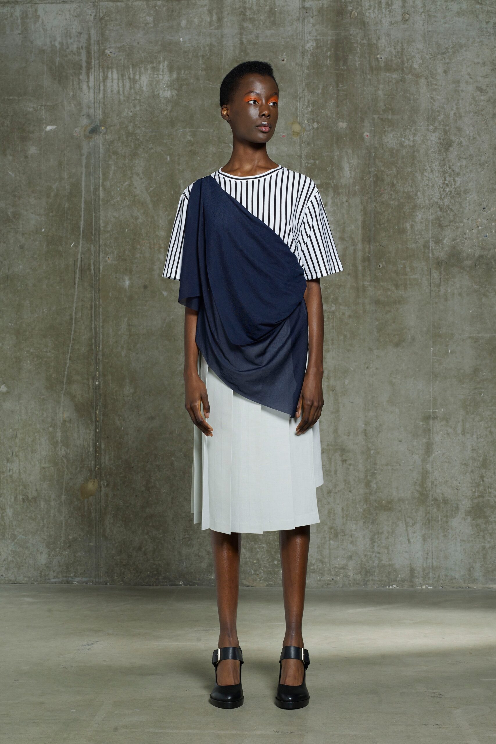 striped t-shirt with draped overlay