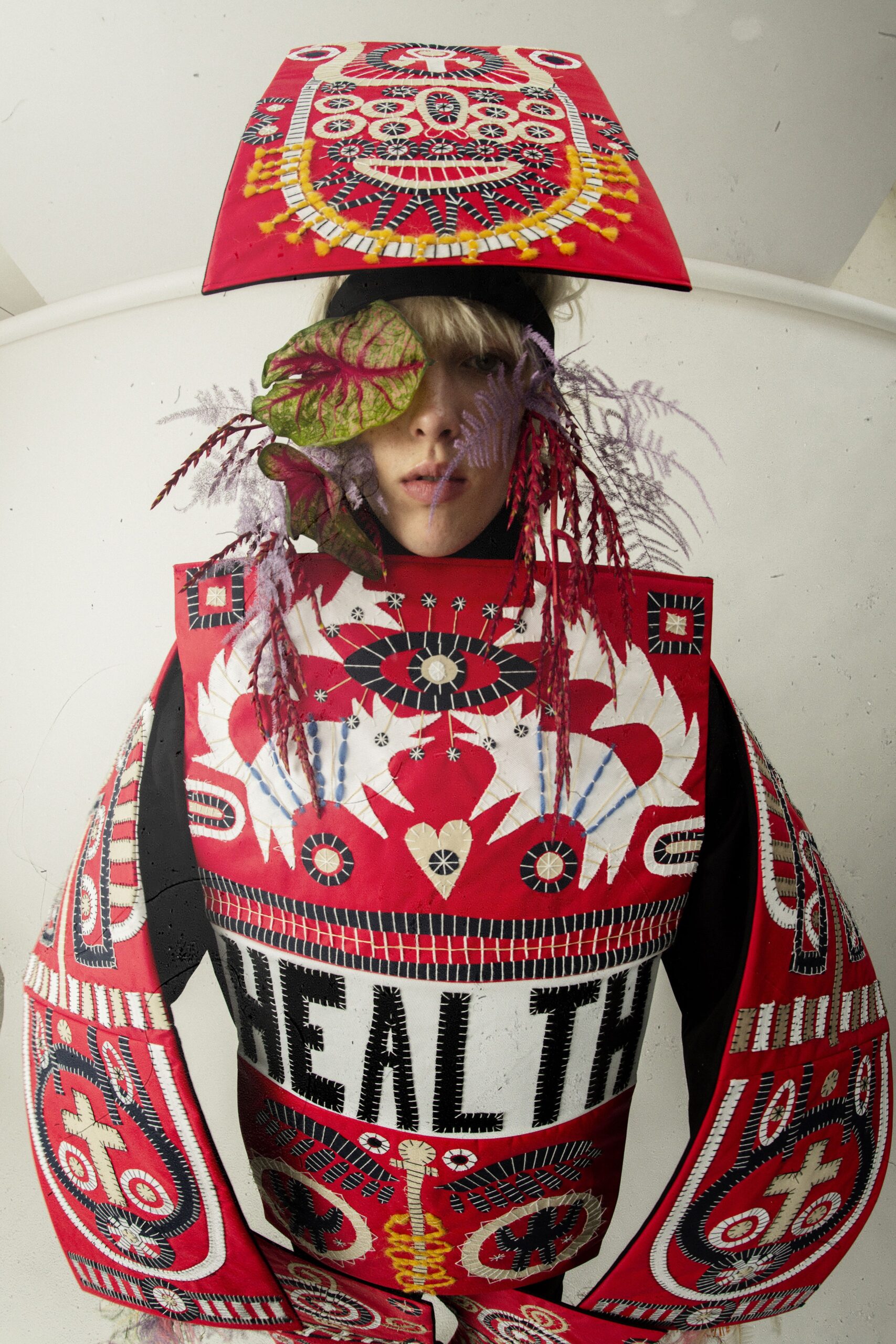 red unknown embroidered printed textured hat