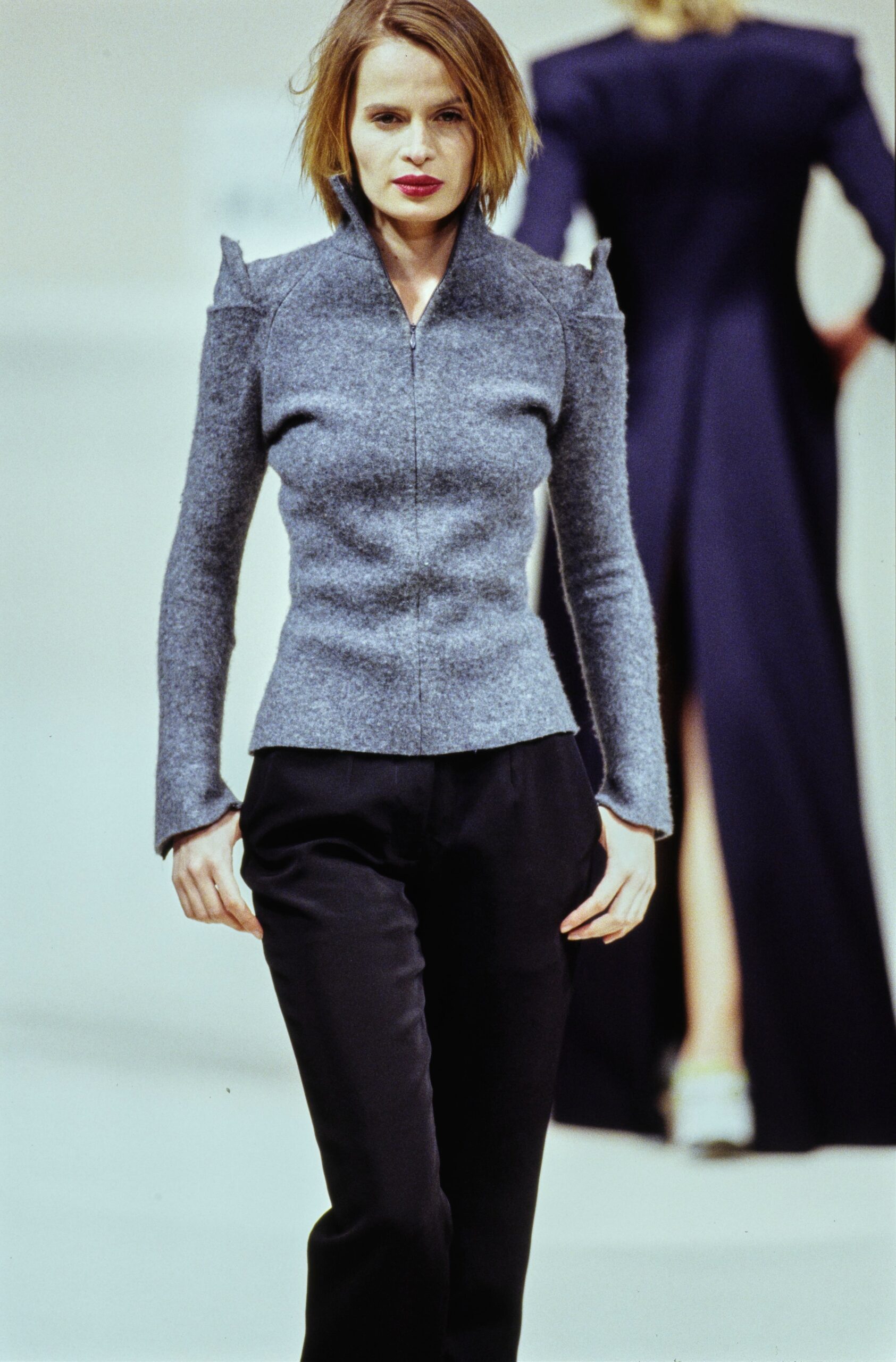 sculpted shoulder gray fitted jacket