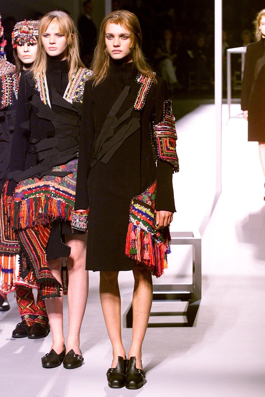 black embroidered fringe tunic dress