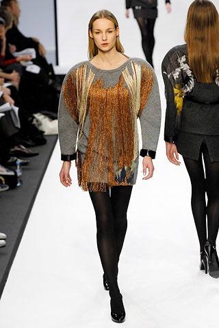 gray knit long-sleeve high-neck relaxed fringed printed mini-dress