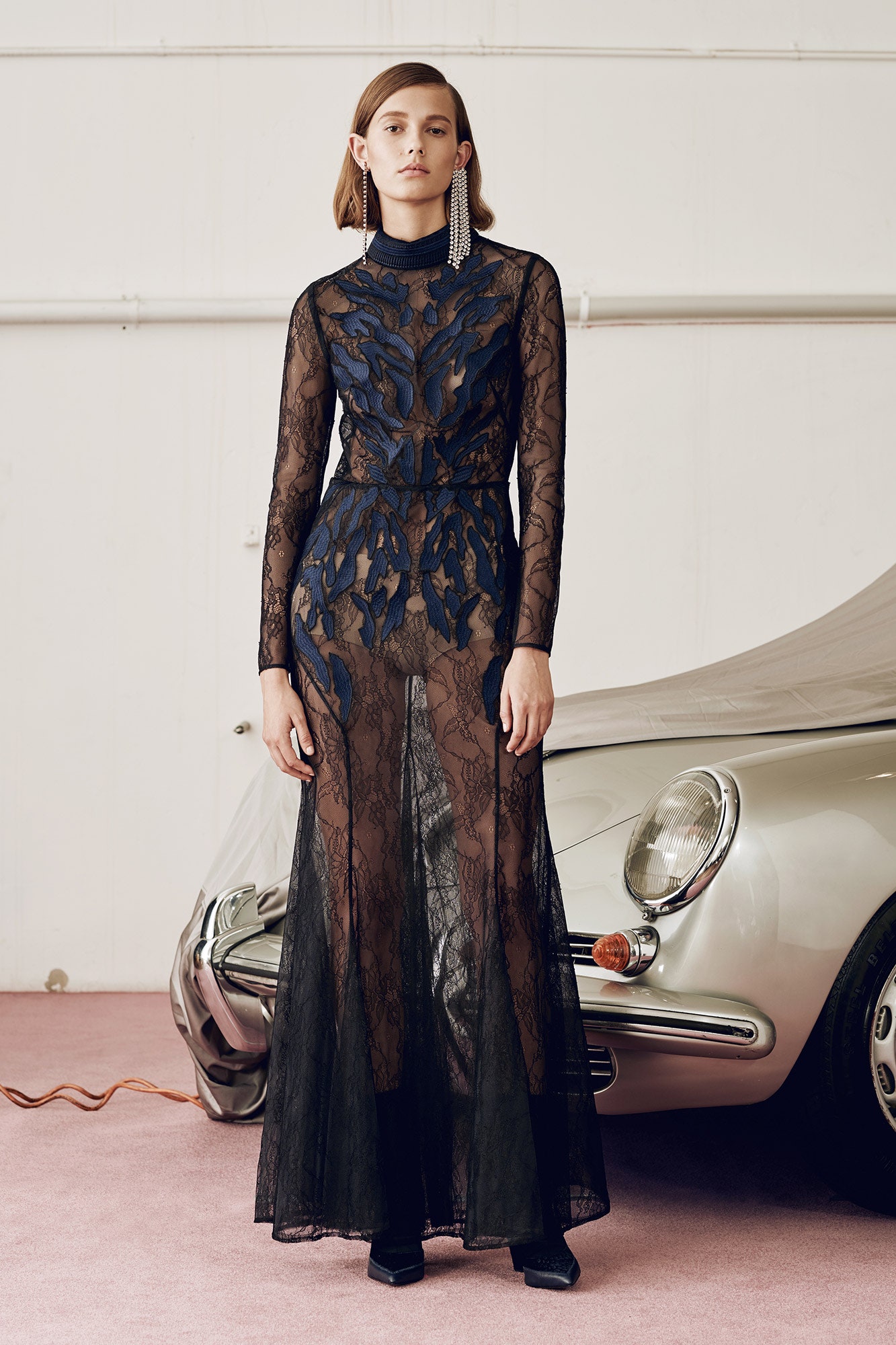 sheer lace illusion evening gown