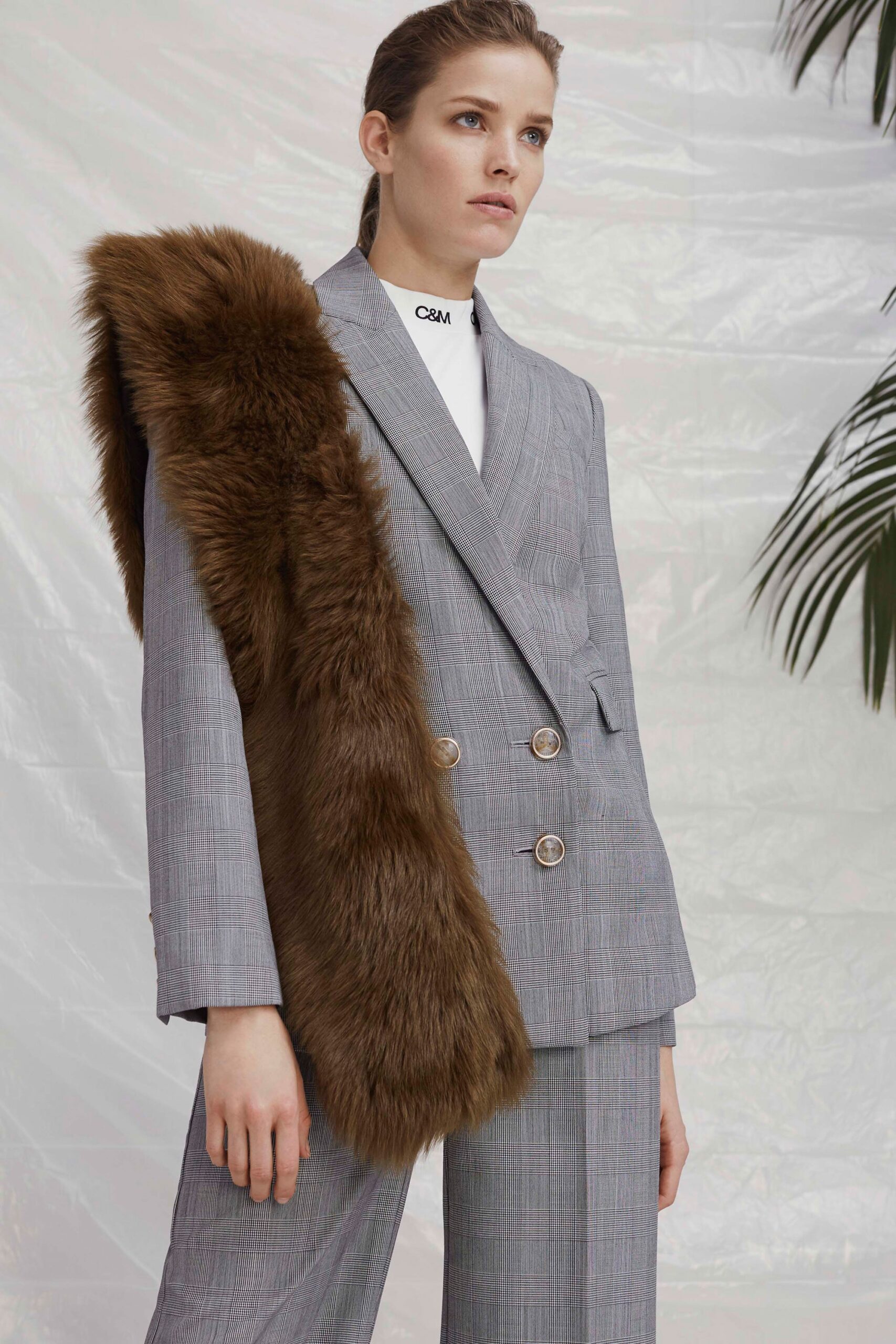 gray checked double-breasted blazer