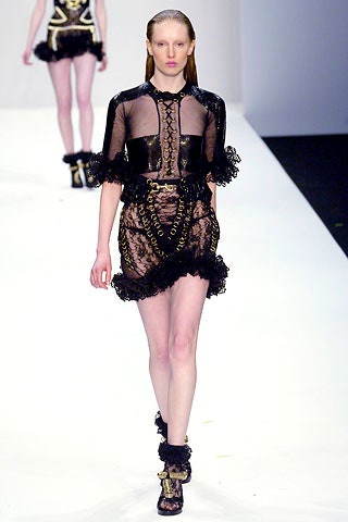 black lace long-sleeve high-neck fitted ruffled embroidered mini-dress