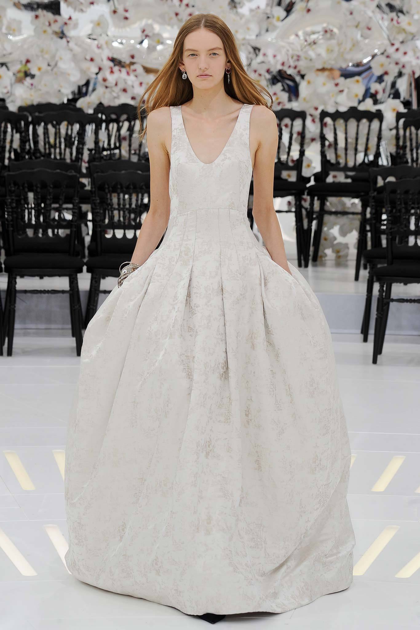 ivory brocade sleeveless v-neck structured printed textured gown